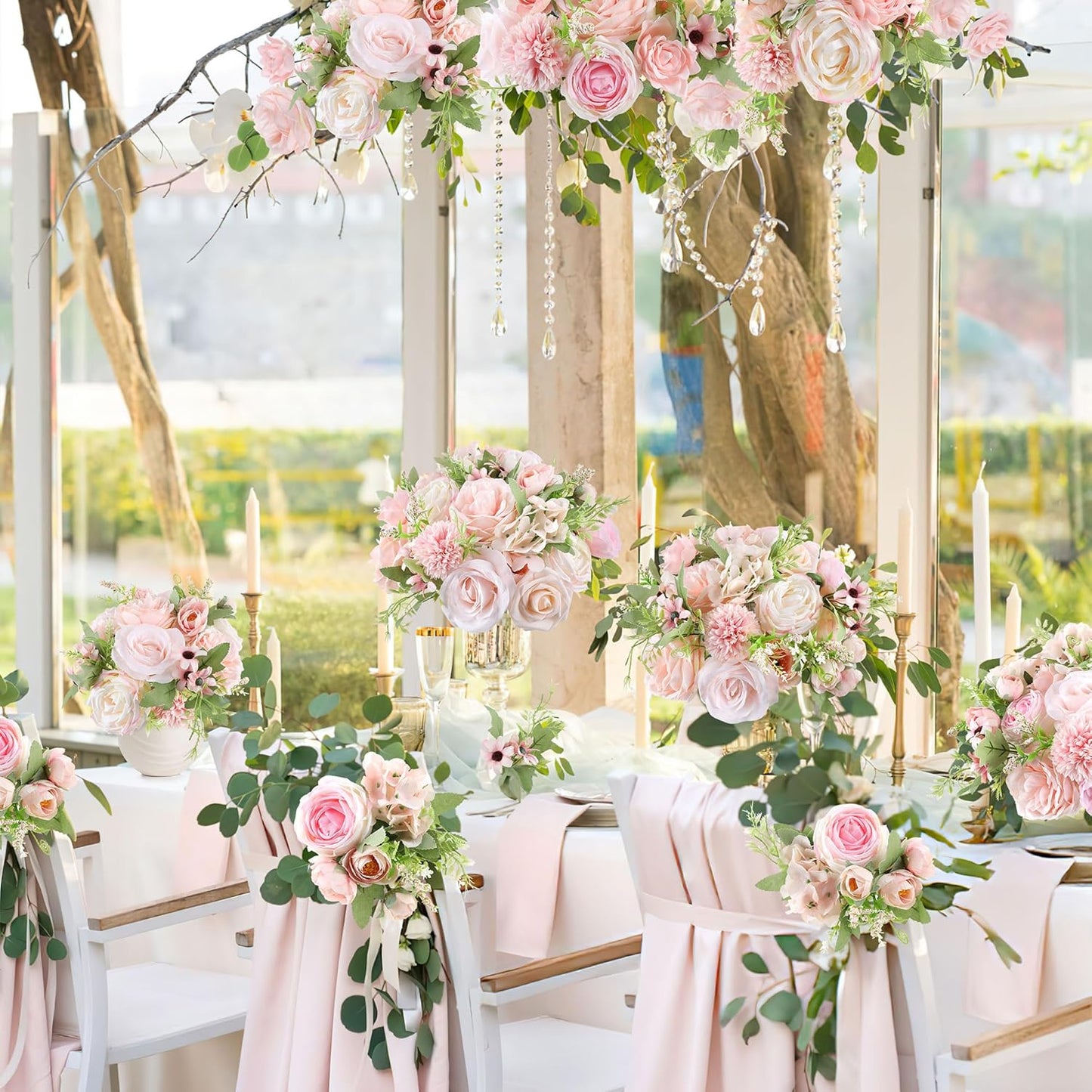 AGIRL Rose Artificial Flowers Combo Fake Flowers Pink Roses Silk Flowers with Stems for DIY Bridal Wedding Bouquets Centerpieces Arrangements Table Party Baby Shower Home Decor