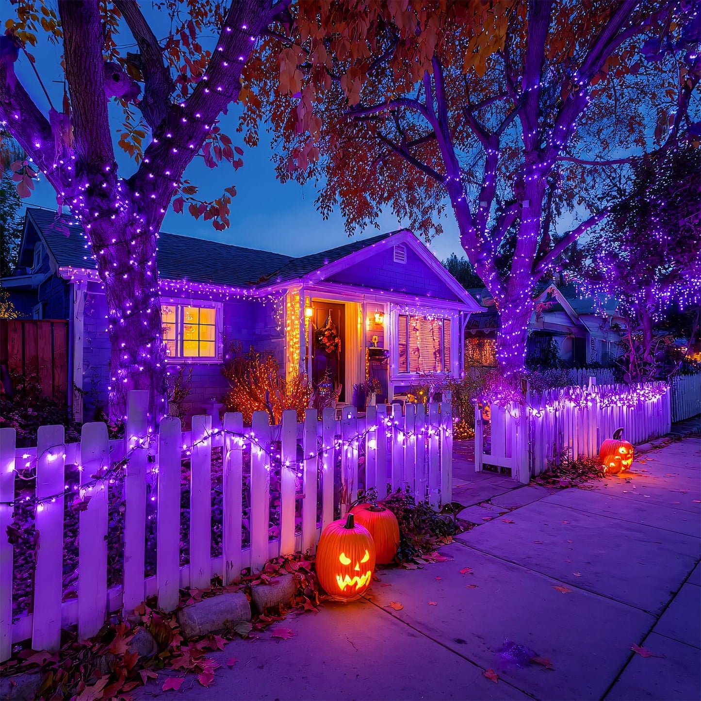 JMEXSUSS 2 Pack Purple Solar Halloween Lights, Total 400 LED 151FT Purple Halloween Lights Outdoor Waterproof, 8 Modes Solar Christmas Light for Outside Patio Yard Tree Decorations