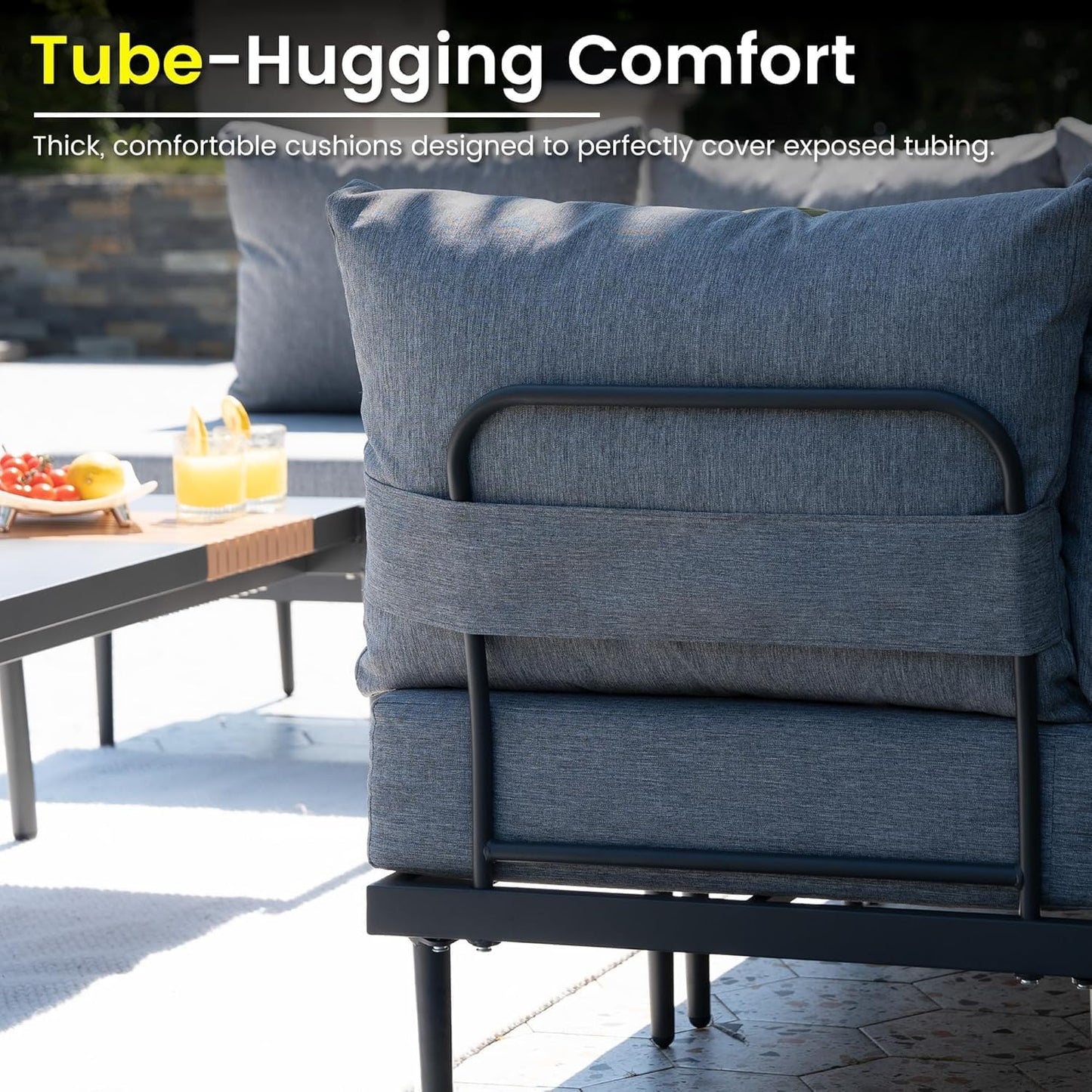 Sundale Outdoor 5 Pieces Metal Patio Furniture Set, Outdoor Sectional Sofa w/6 Inch Olefin Cushion and Coffee Table, Modern Outdoor Conversation Sets