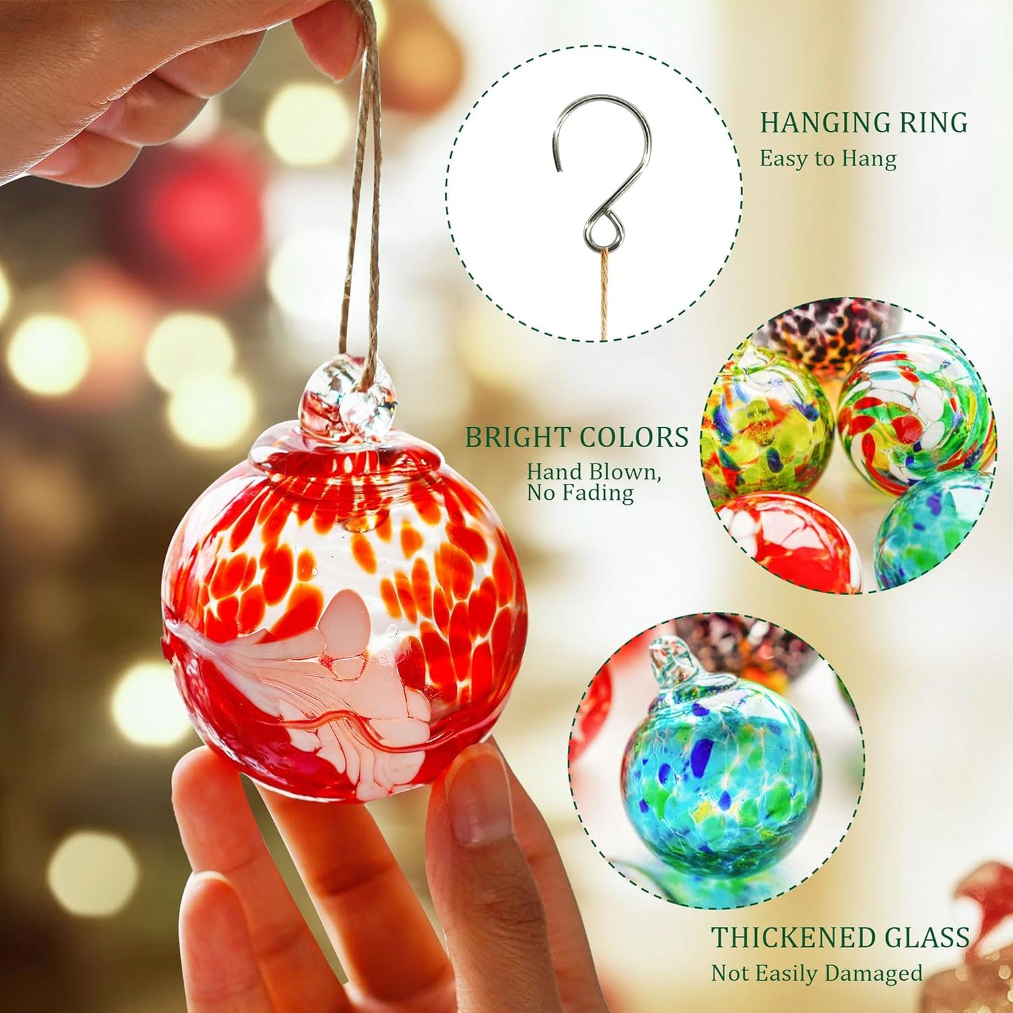 12 Pcs 2.3 Inch Christmas Ball Ornaments Hand Blown Glass Ornaments for Christmas Tree Gazing Balls Friendship Witch Balls
