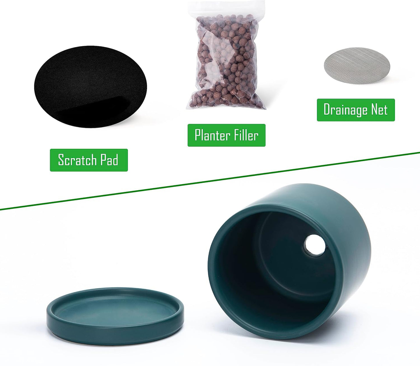 D'vine Dev Set of 2 Plants Pots, 4.6 Inch Ceramic Planter Pot for Plants with Drainage Hole and Saucer, Teal, 94-V-B-9