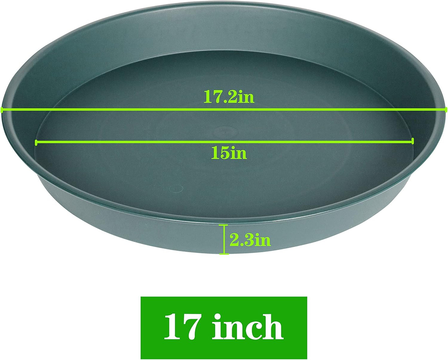 4 Pack of 16 17 inch Plant Saucer (15 inch Base), 2.3" Depth, Heavy Duty Deep Plant Trays for Pots, Bird Bath Bowls, Plastic Plant Saucers for Indoors, Drip Trays for Planter (17", Green)