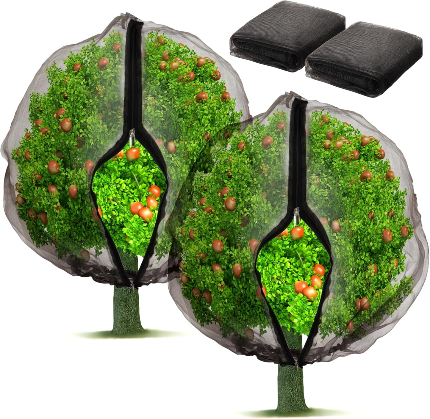 2 Pack Fruit Tree Netting Bags with Zipper and Drawstring, Ultra Fine Mesh Garden Netting Plant Cover, Bird Netting for Blueberry Bushes, Fruit Vegetable Trees, Flowers (Black, 10 x 10 ft)