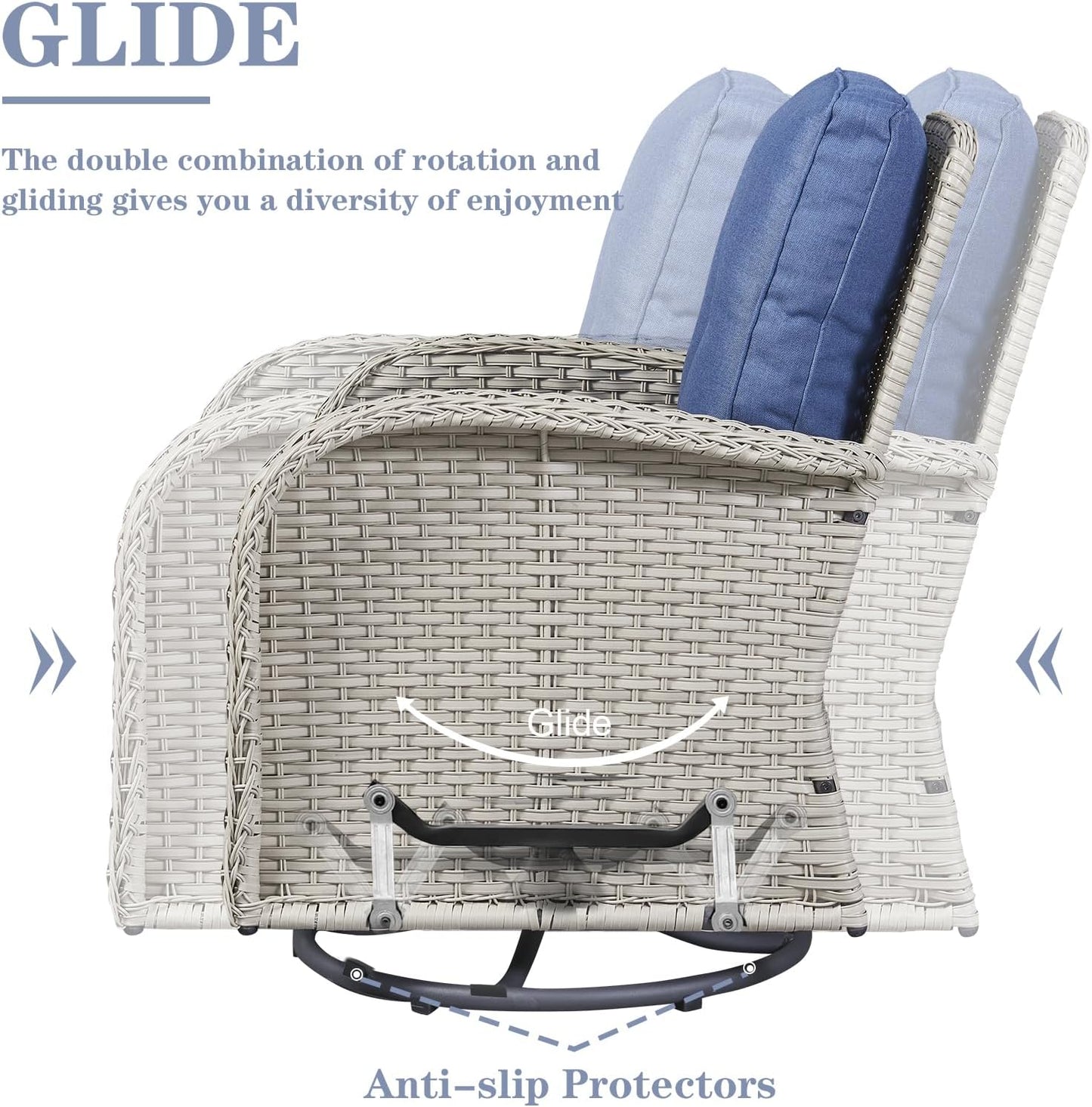 Patio Wicker Furniture with Swivel Rocker Chairs Loveseat, 5 Piece Rattan Furniture Outdoor Swivel Rocking Chairs and Table Set for Patio Deck Porch Backyard