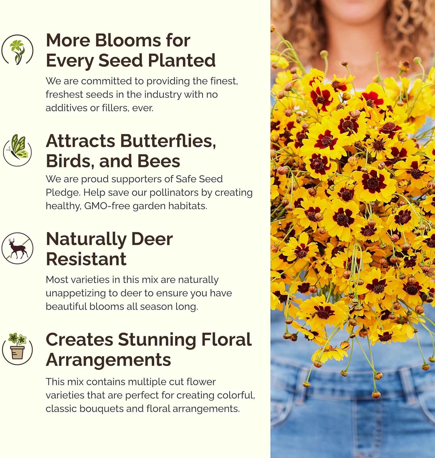 Eden Brothers All Annual Wildflower Mixed Seeds for Planting, 1/4 lb, 120,000+ Seeds with Sunflower, Indian Blanket, Scarlet Flax | Attracts Pollinators, Plant in Spring, Zones 3, 4, 5, 6, 7, 8, 9, 10