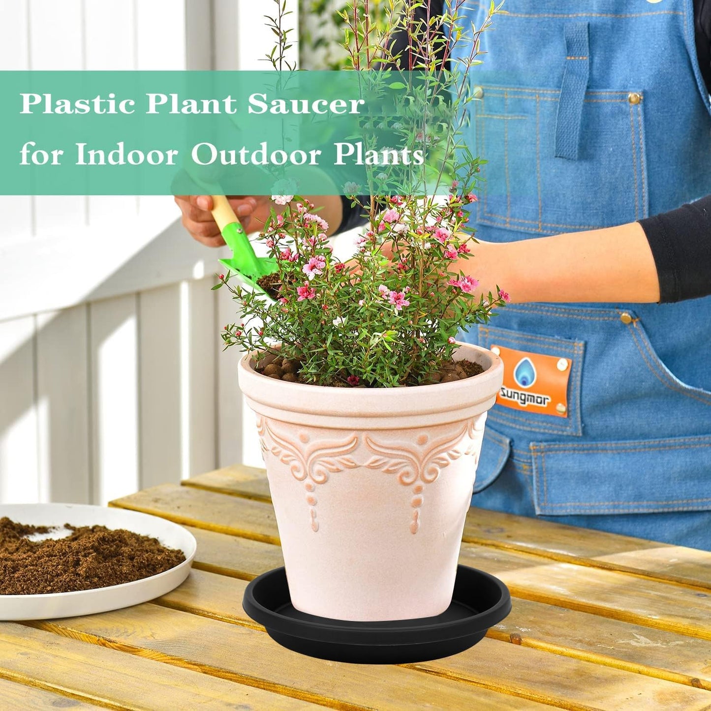 4 Pack Large Plant Saucer 18 Inch, Extra-Large Deep Plastic Plant Trays for Pots, Plant Water Catcher Tray for Plants, Flower Pot Saucers, Plant Saucers for Indoors Outdoor