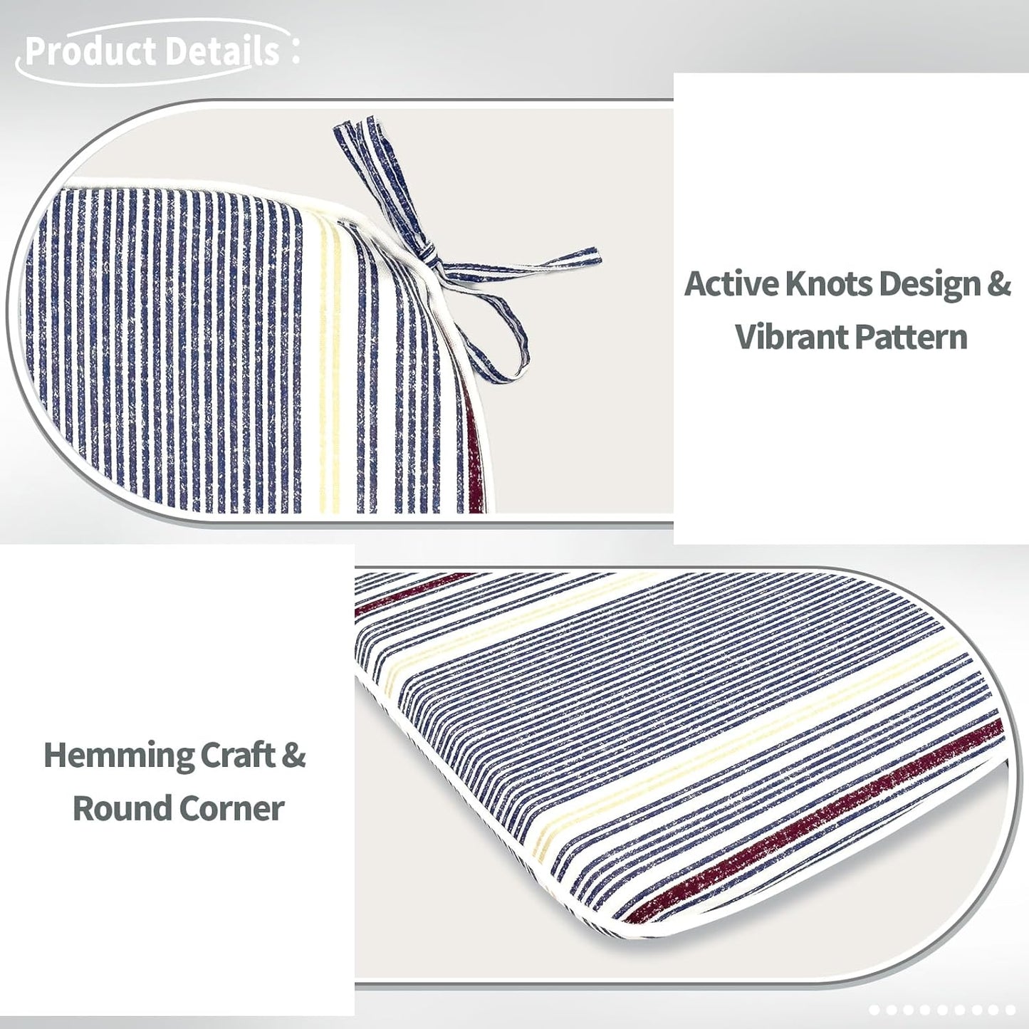 Indoor/Outdoor Chair Cushions 16x17 Inch, Patio Chair Cushions with Ties, All Weather Seat Cushions for Patio Furniture Home Garden Chair Use, Set of 2, Stripe Denim Blue