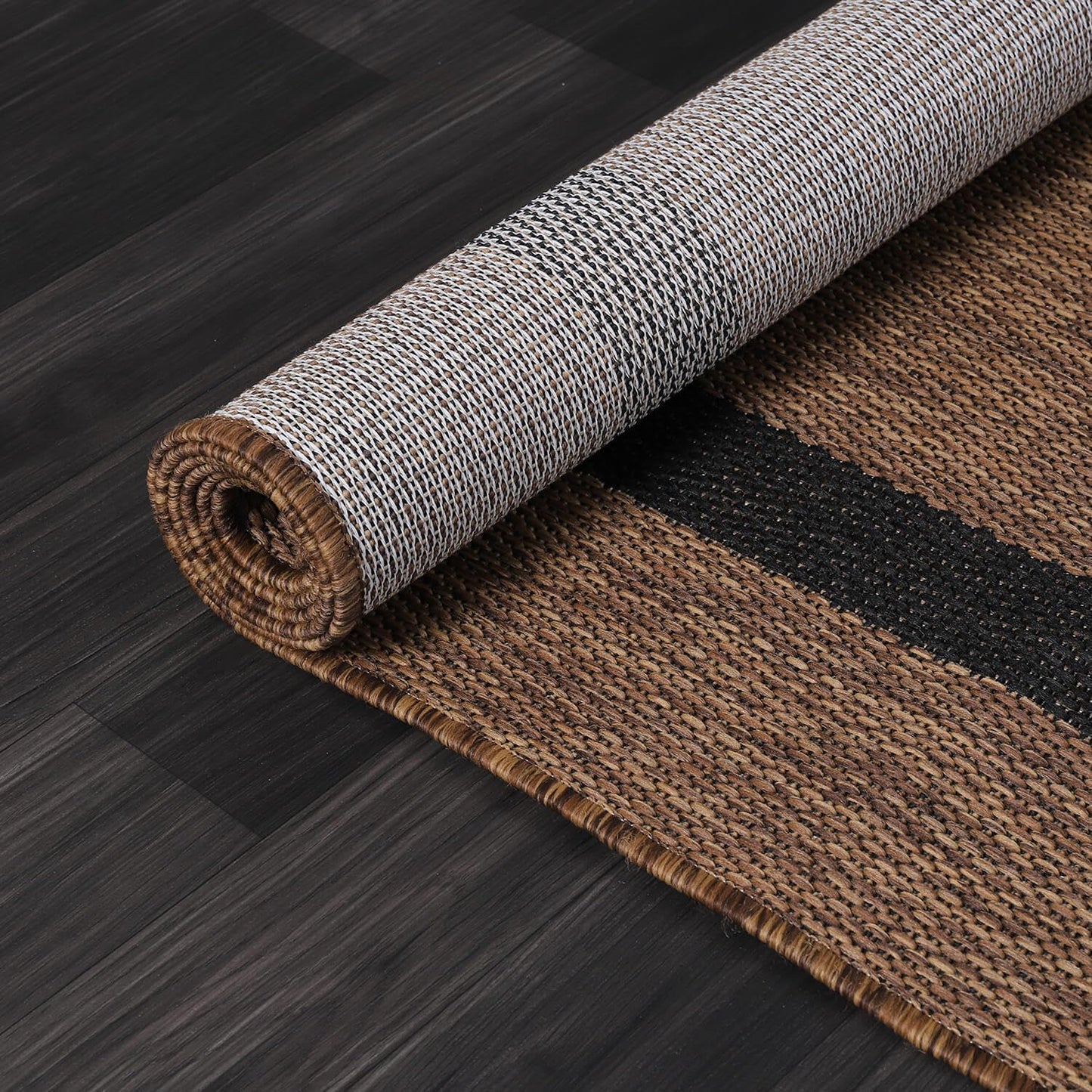 Bordered Outdoor Rug 6x9 Washable Outside Carpet for Indoor Patio Porch Waterproof Easy Cleaning Non Shedding Area Rugs Nut Brown - Black 6 x 9