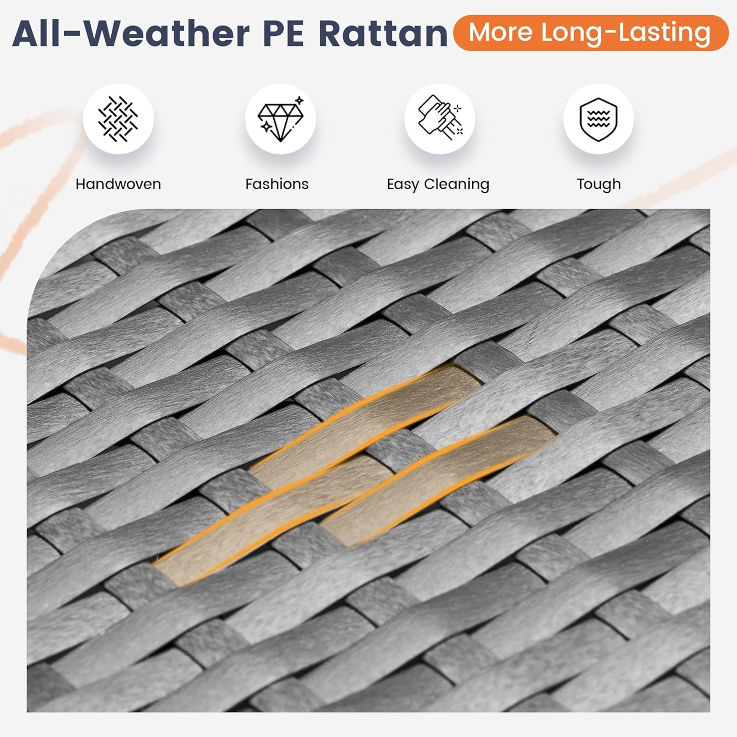 UDPATIO Patio Furniture Set, 8 Inch Armrest Outdoor Sectional Sofa, 6 Piece Wicker Outdoor Furniture Conversation Sets with Waterproof Cover and Coffee Table for Backyard Deck(Grey/Navy Blue)