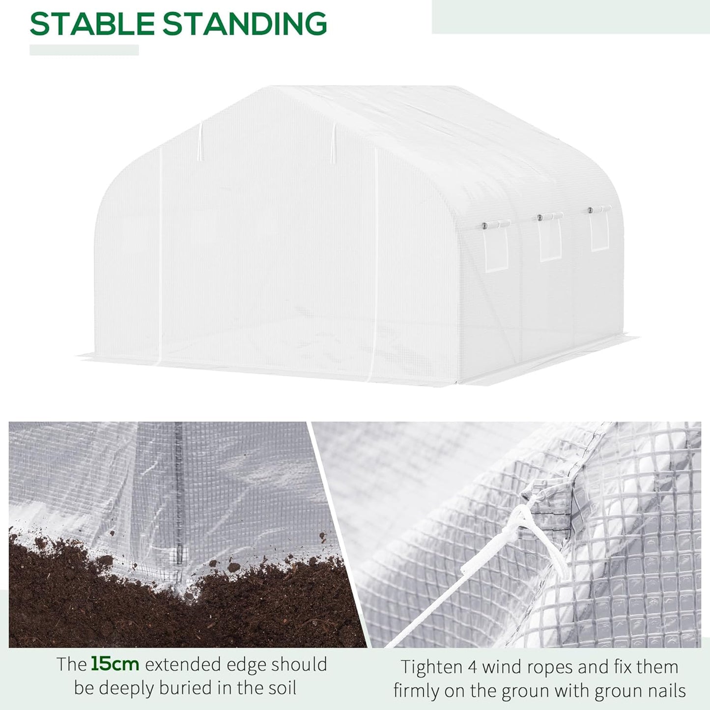 Outsunny 11.5' x 10' x 6.5' Outdoor Walk-in Greenhouse, Tunnel Green House with Roll-up Windows, Zippered Door, PE Cover, Heavy Duty Steel Frame, White