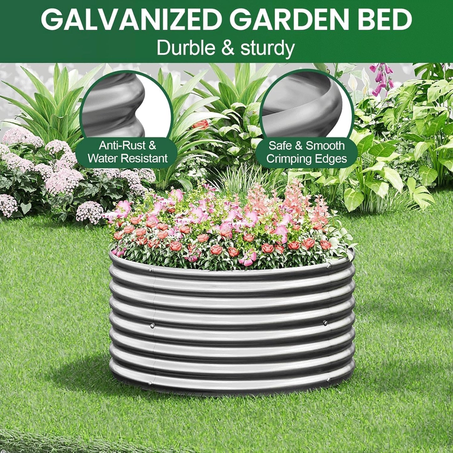 4 Pack 3x3FT Round Galvanized Raised Garden Bed Outdoor,Metal Garden Bed for Vegetables,Steel Raised Beds for Gardening,Above Ground Garden Box for Flower