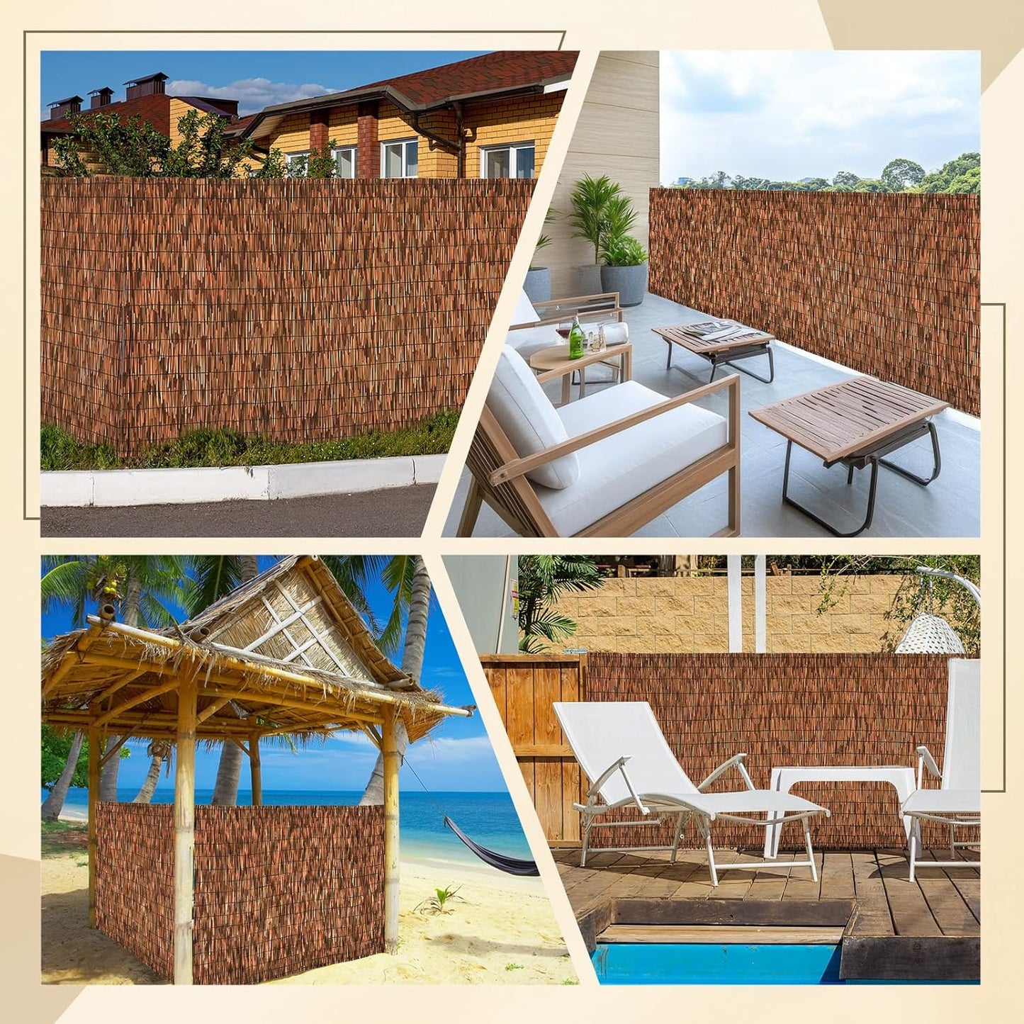 Brown 2 Pack 4FT X 16.4FT Reed Fencing Roll, Balcony Privacy Shade Reed Bamboo Fencing Garden Fence Border, Wind Block Sunshade Fence Screen for Outdoor Yard Patio Flower Bed Edge