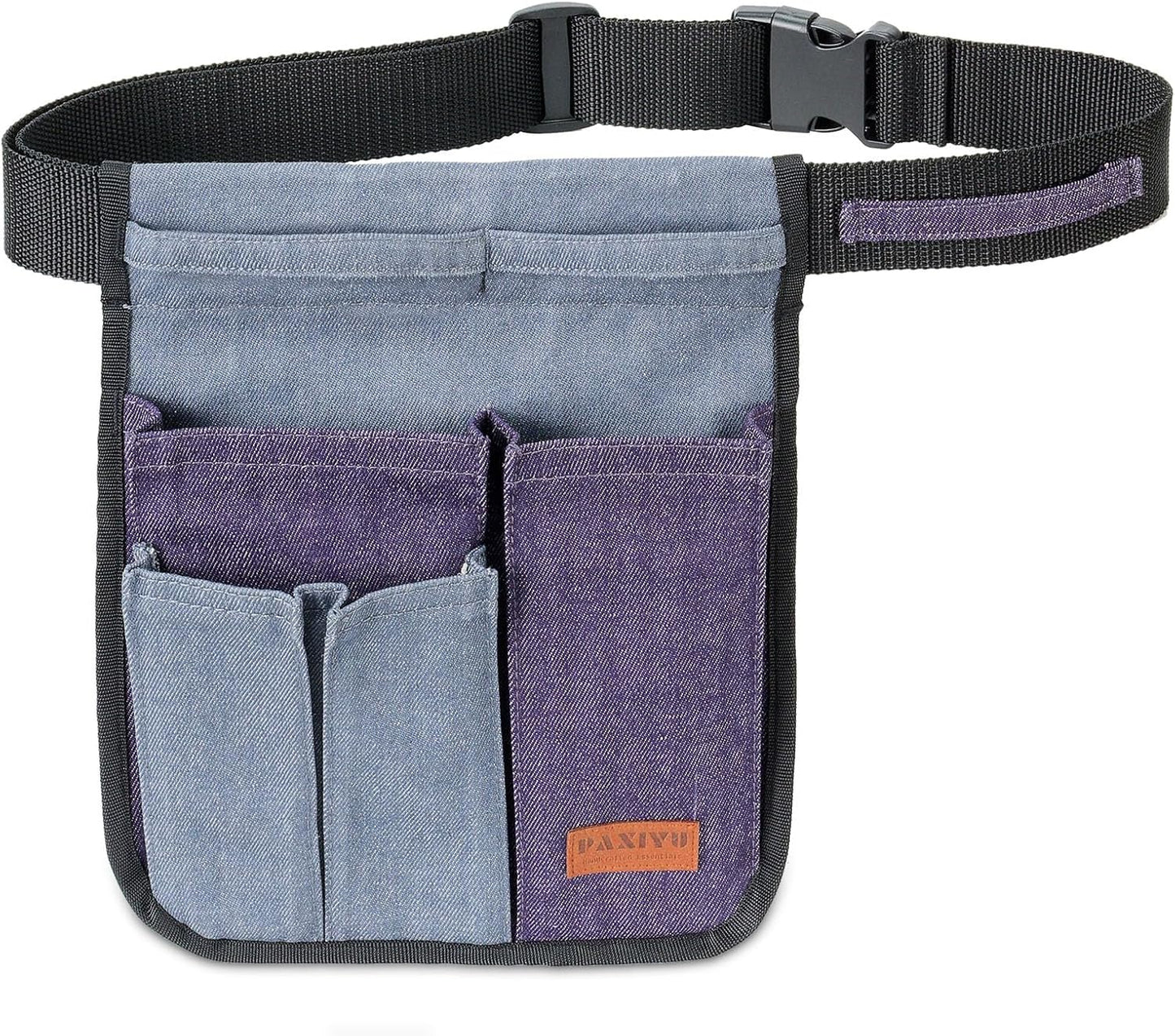 Garden Tool Belt for Men & Women, Denim Slim 4-Pocket Adjustable Garden Apron - Lightweight Utility Belt for Gardening, DIY, Carpenter, Painting, Seamstress, and Crafting Tool Pouch (Purple)