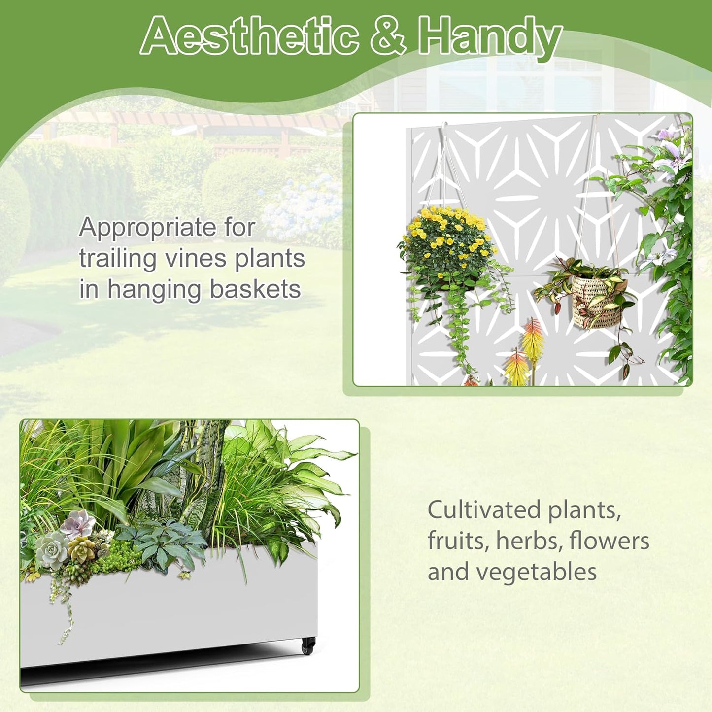 Raised Garden Bed with Trellis and Wheels,73"x47"x16" Metal Raised Garden Bed,White Star Metal Planter with Climbing Trellis for Vines & Vegetables