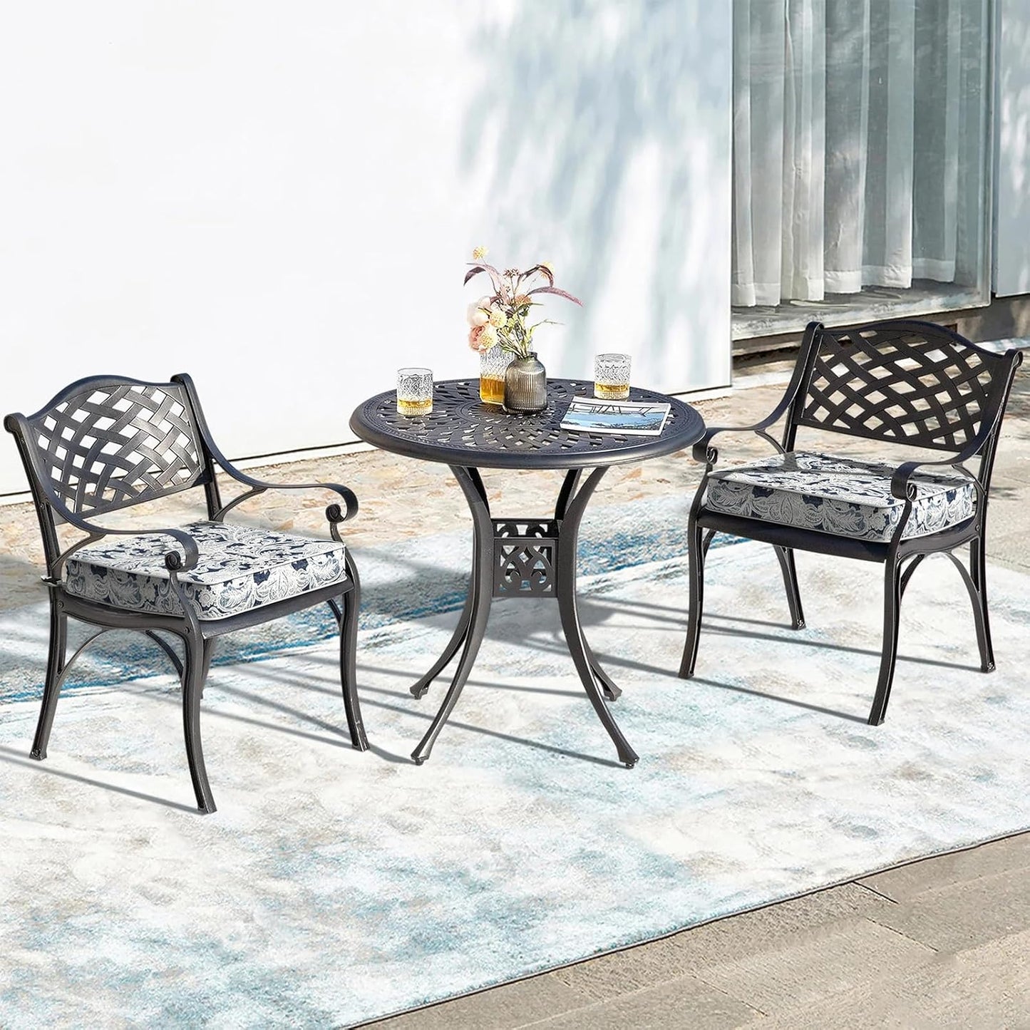 LVTXIII Patio Chair Cushions 22"x22"x3", Water-Repellent Outdoor Seat Cushions for Patio Furniture, Square Chair Pads with Ties for Home Garden Decoration, Set of 2, Damask Lapis