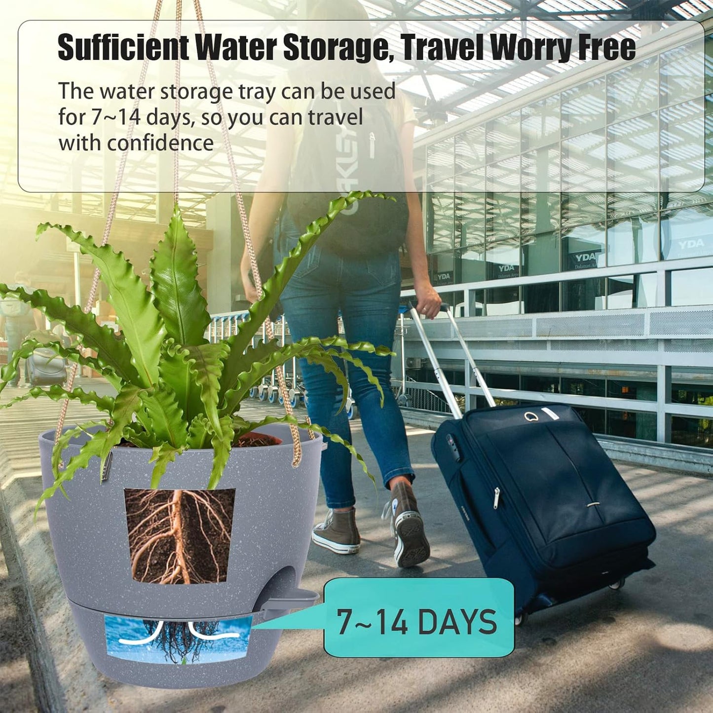 10 Inch Self Watering Hanging Pots, 2 Pack Hanging Planters with 40oZ Deep Reservior for Indoor Outdoor Plants Flowers, Grey