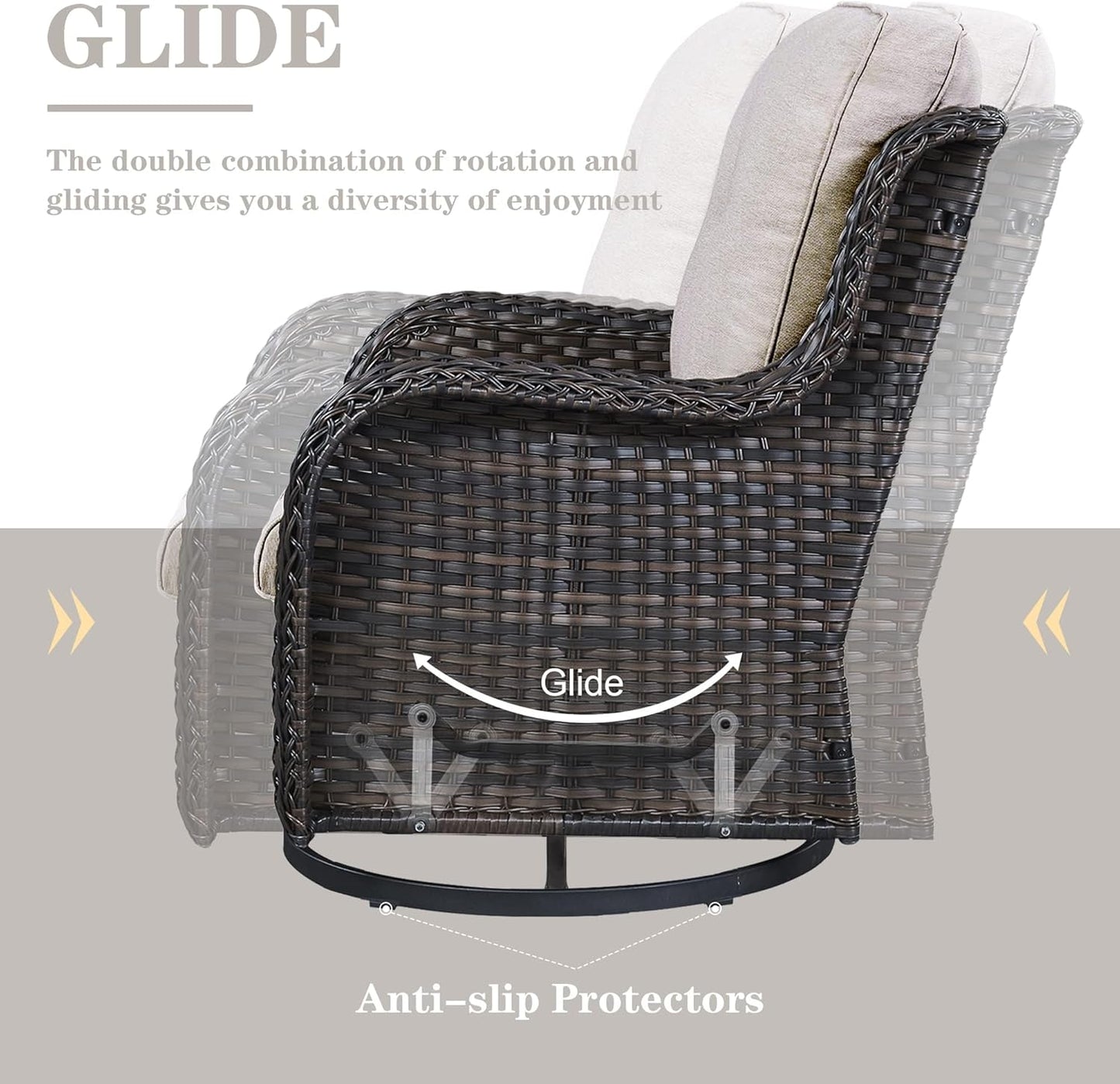 Outdoor Patio Furniture Set - 7 Piece Brown Wicker Conversation Patio Furniture Set All Weather Swivel Chairs with Ottoman and Loveseat Glider Chair for Deck Balcony Backyard