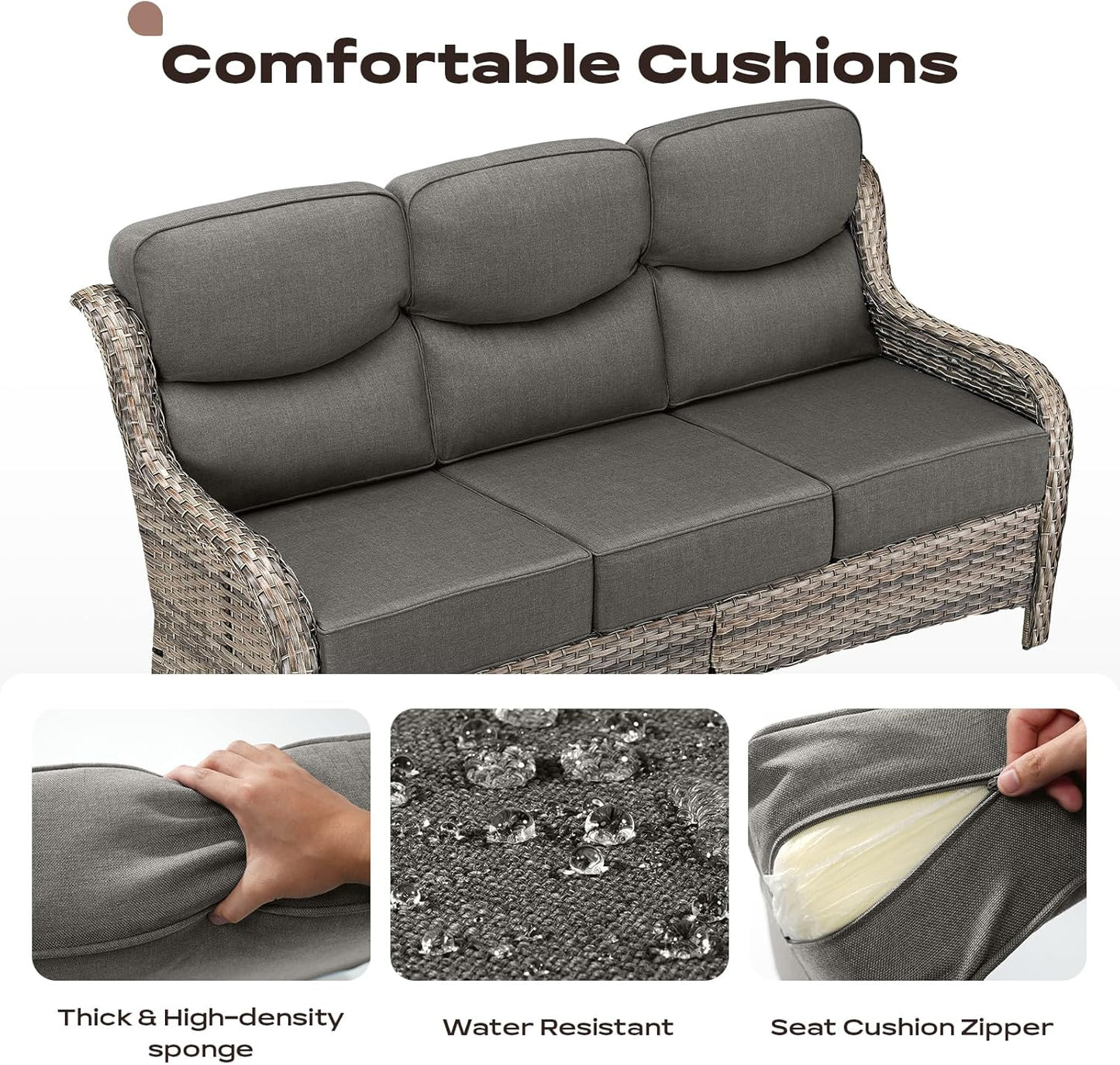 Wicker Outdoor Patio Furniture Set - 5 Piece Patio Conversation Sets with Swivel Rocker Chairs, Ottomans and Sofa, 6 inch Cushions, Waterproof Wicker, for Porch Deck Mixed Grey/Grey