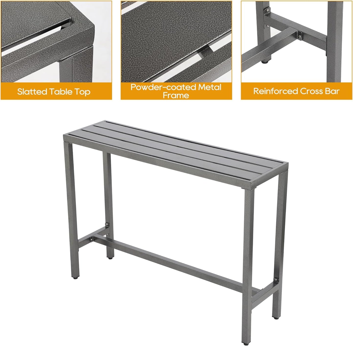 Outdoor Patio Bar Set, Bar Height Patio Dining Set, Weather-Resistant Bistro Counter Pub Set with Cushions & Slatted Tabletop for Backyard, Garden, Yard (47" Table, 2 "X Style Stool, Gray)