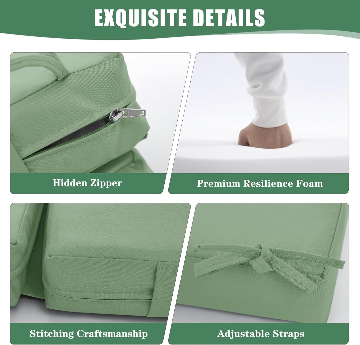 Chaise Lounge Cushions Outdoor - Waterproof and Fade Resistant Sun Lounger Replacement Cushions - Patio Lounger Pads with Removable Cover for Pool, Deck, Lawn, 72 x 21 x 3 Inch, Sage Green