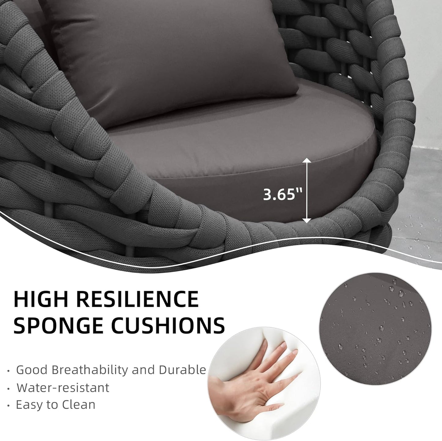 TWT Outdoor Couch All-Weather Textilene Rope Outdoor Chairs Set of 2 with Cushions & Pillows, Patio Couch Outdoor Patio Furniture Set for Patio, Balcony, Backyard, Deck, Poolside, Dark Grey