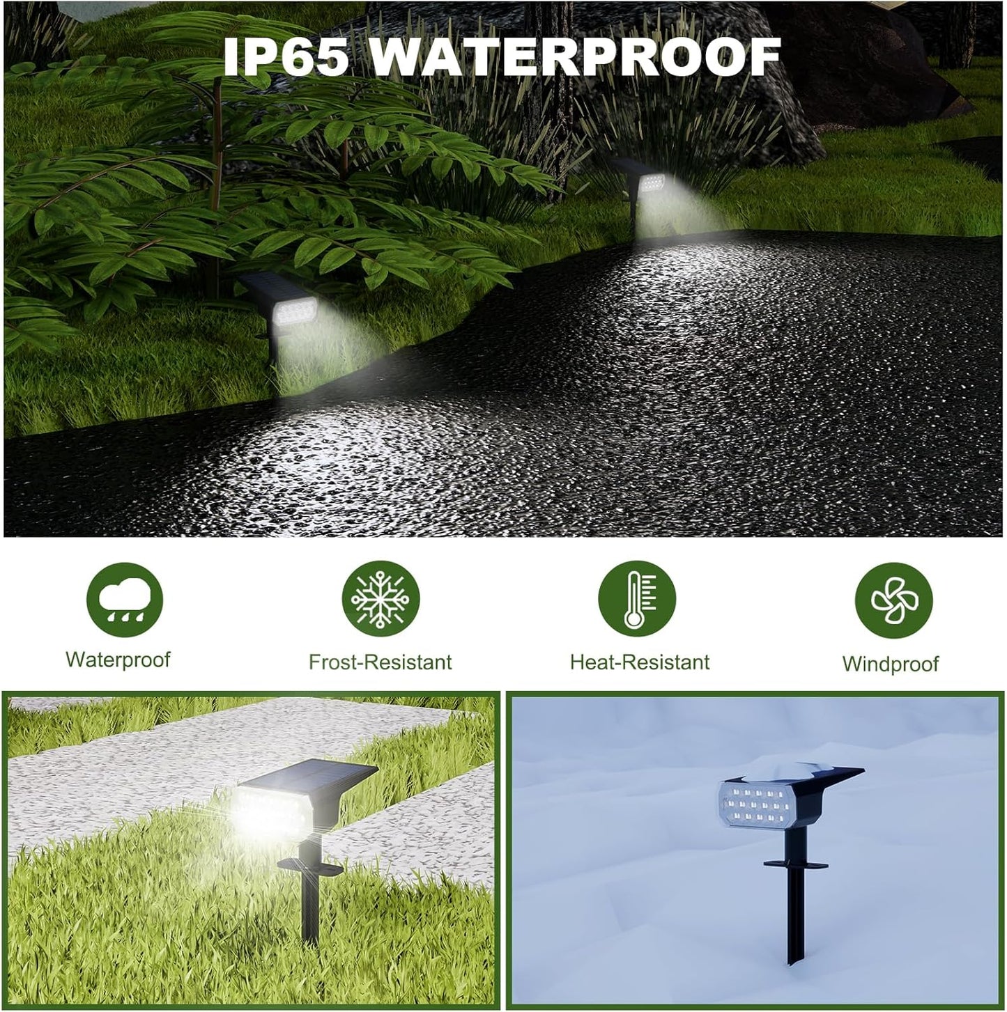 Solar Spot Lights Outdoor Waterproof IP65, 3 Lighting Modes Solar Outdoor Lights for Garden Yard Outside Landscape, 2 Pack