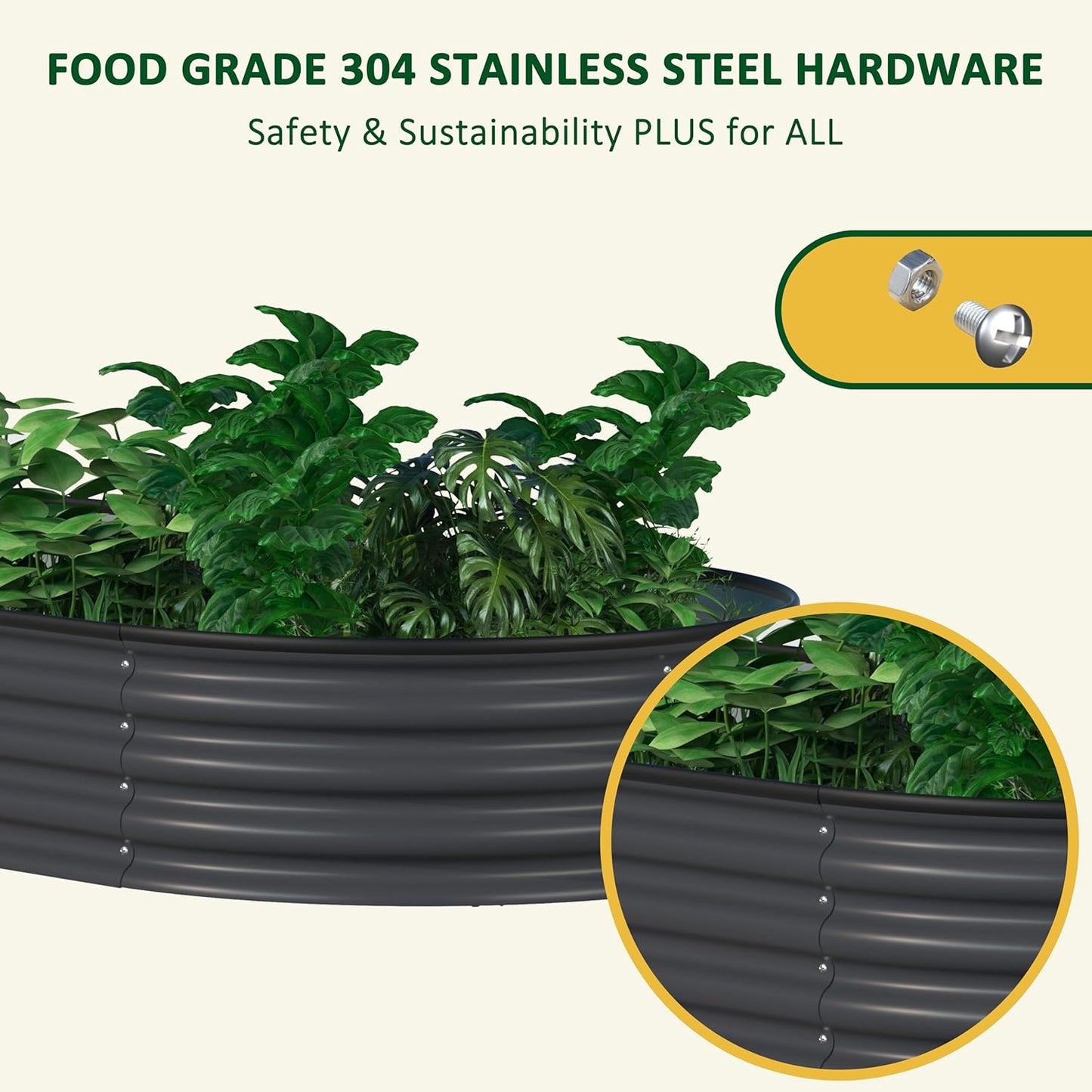 MUPATER 8x2x1 ft Raised Garden Bed Outdoor for Vegetables, 9-in-1 Galvanized Metal Planter Box, 11.1" H Modular Garden Bed Kit Oval for Herbs and Flowers, Grey