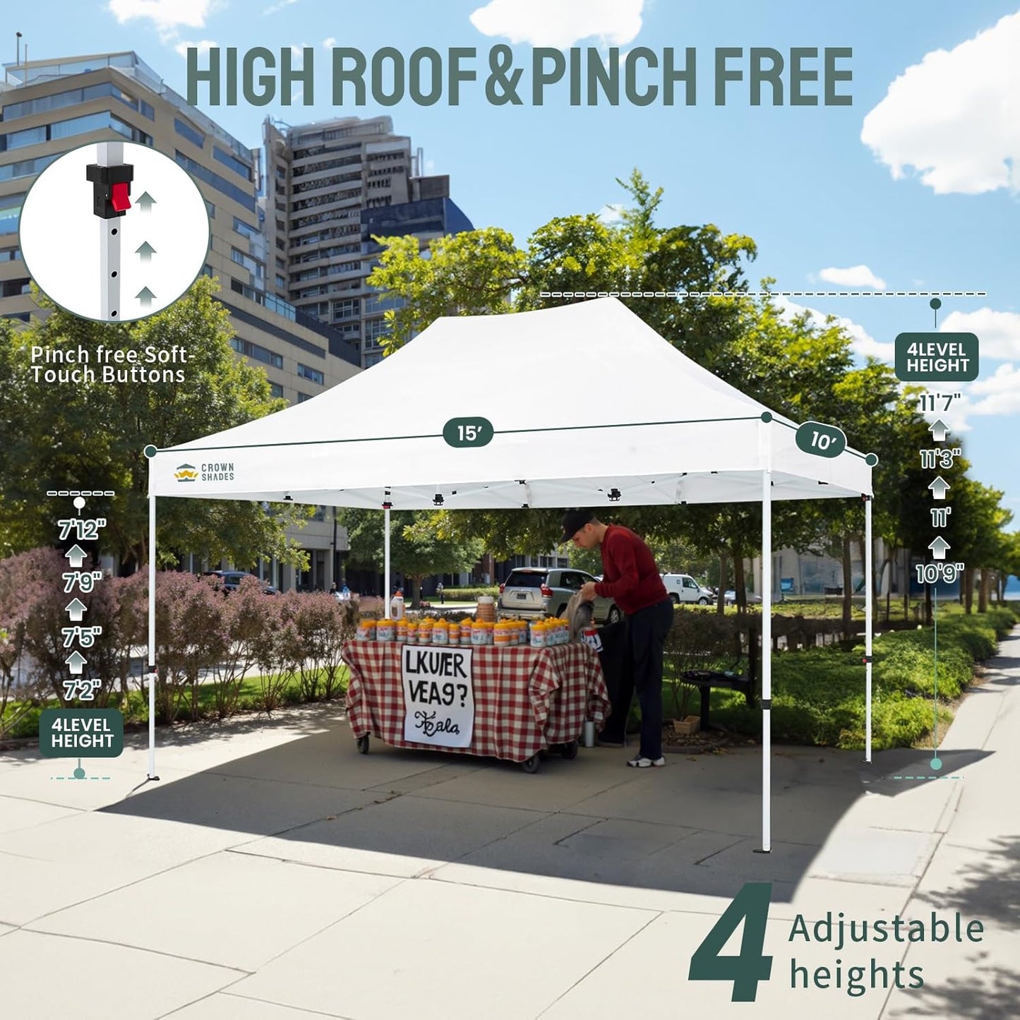 CROWN SHADES 10x15 Pop Up Canopy Tent, Thicken Frame Commercial Heavy Duty Tent, 8 Stakes & 4 Sandbags & 4 Ropes, Outdoor Canopies for Events, Parties,White