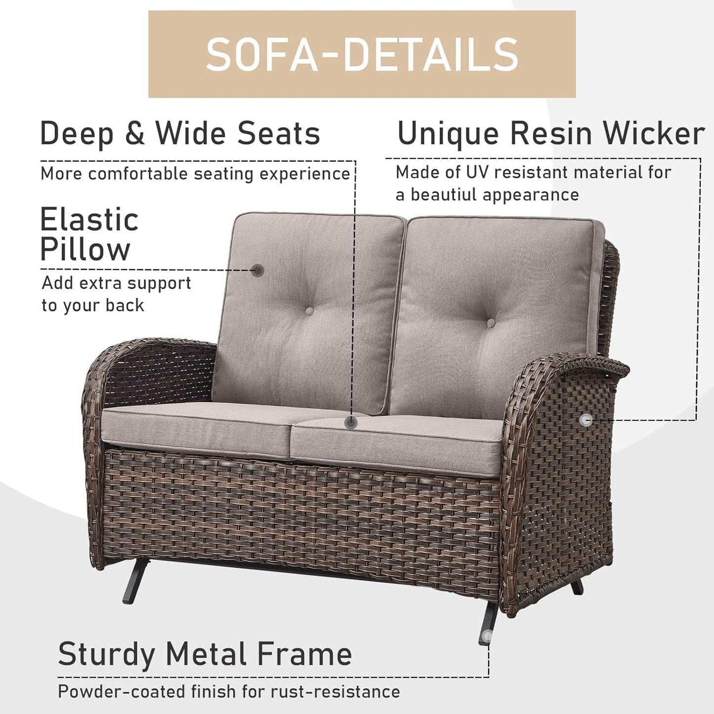 HUMMUH 5-Piece Patio Furniture Set with Fire Pit,Wicker Patio Glider Loveseat Outdoor Swivel Rocker Chairs for Backyard,Poolside,Deck