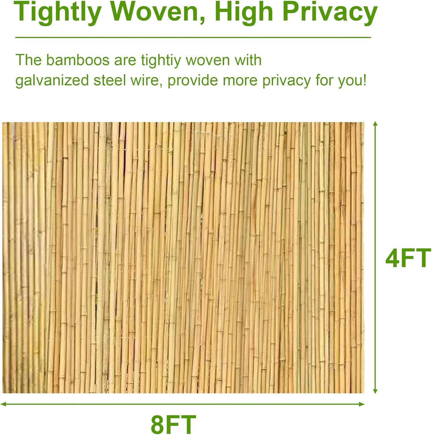 Bamboo Fence 4 ft H x 8 ft L x 0.75 in D, Natural Bamboo Privacy Screen 4 Feet High, Outdoor Or Indoor Divider Decorative Fence Rolls for Patio, Balcony, Garden and Border Pool