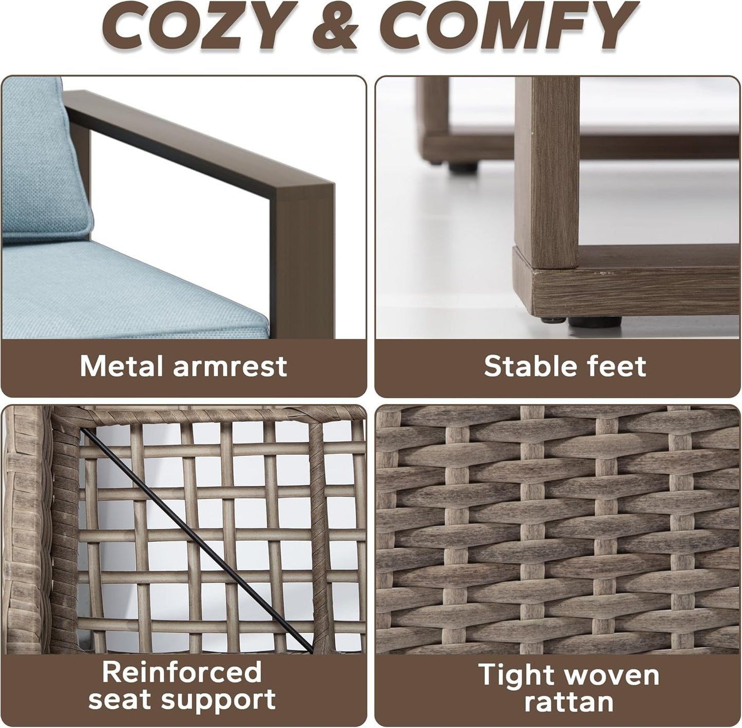 Outdoor Swivel Rocker Metal Chairs Set of 2 with Small Coffee Table - 3 Pieces Patio Bistro Set with Rectangular Framed Wood-Looking Metal Armrest, 360 Degree Glider Chairs, Baby Blue