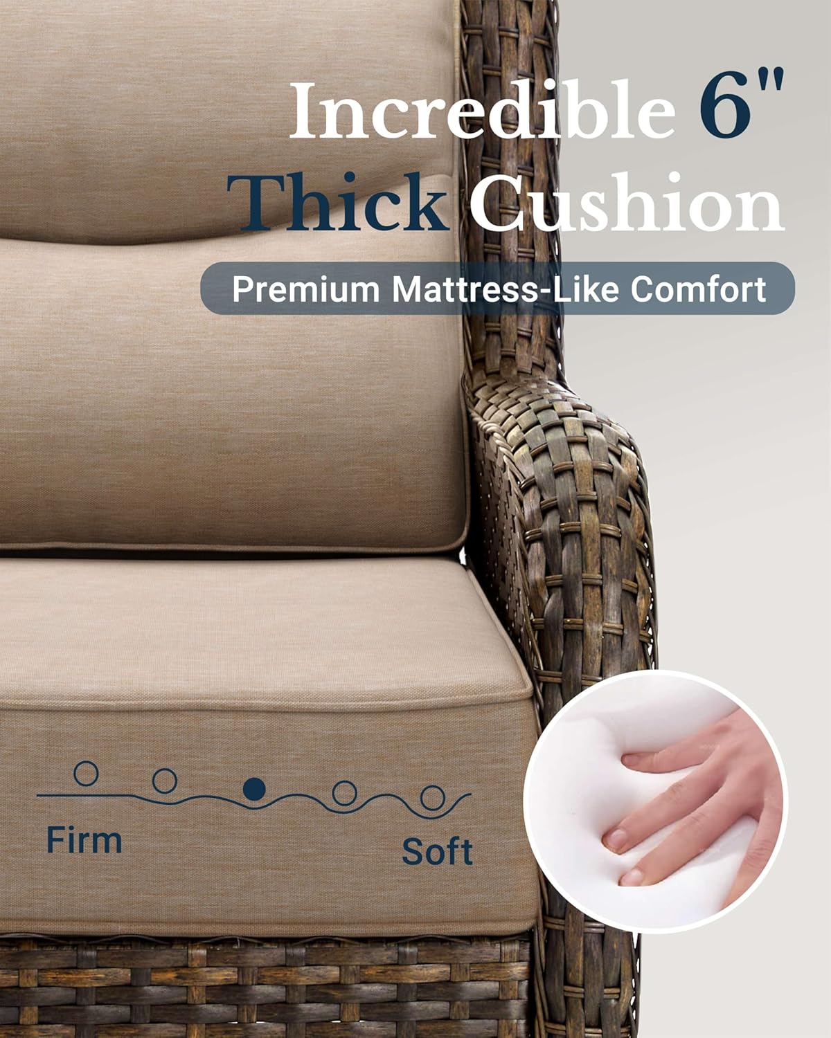 HILLGA Luxury Patio Furniture Set with 6-Inch Thick Cushions, High Back Outdoor Swivel Rocker Chairs, 2-Piece All Weather Conversation Set for Porch Deck Balcony Yard, Beige (V3)