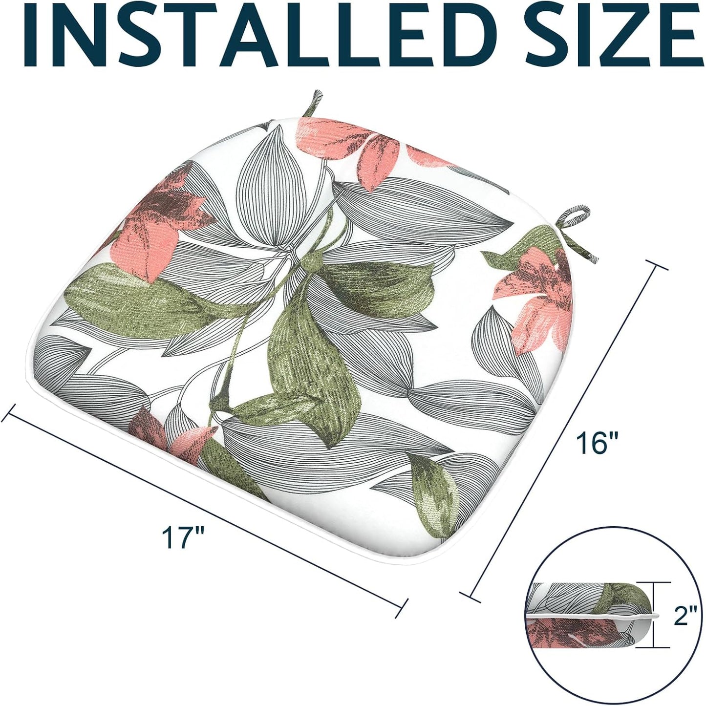 Indoor/Outdoor Chair Cushions 16x17 Inch, Patio Chair Cushions with Ties, All Weather Seat Cushions for Patio Furniture Home Garden Chair Use, Set of 4, Clemens Noir Pink