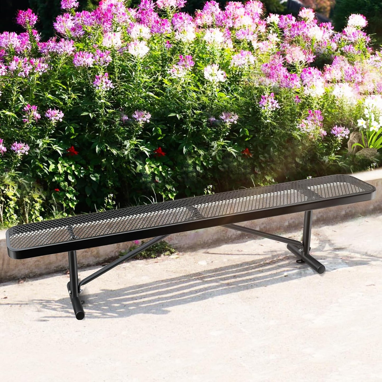 Heavy-Duty Park Bench or Table for Outside - Black Coated Outdoor Furniture Steel Bench, Commercial-Grade Outdoor Benches Weatherproof for Park, Patio, Porch (Black, 8FT (Without Backrest))
