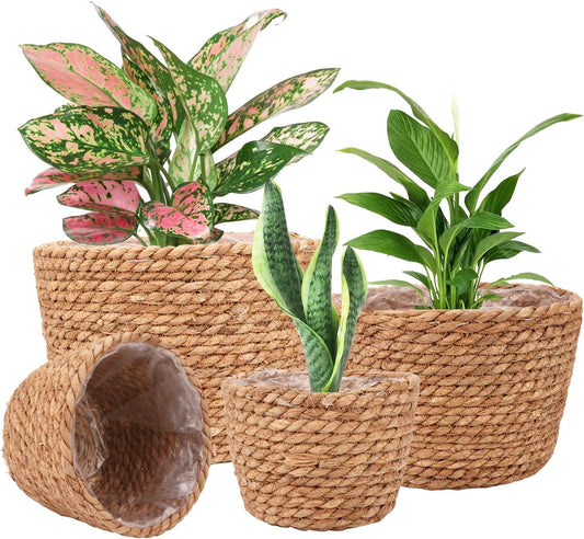 Seagrass Planter Basket Stylish Planter Baskets for Indoor and Outdoor Plants Perfect for Flower Pots Cover and Room Decoration, Set of 4