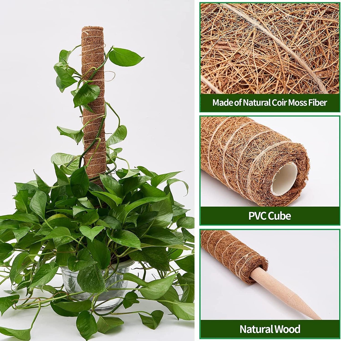 8 Pcs Moss Pole for Plants Monstera, Plant Support Stakes for Indoor Climbing Plants Grow Upwards, with 65ft Twist Ties, 13ft Jute Rope, 6.5ft Hook-and-Loop Strip