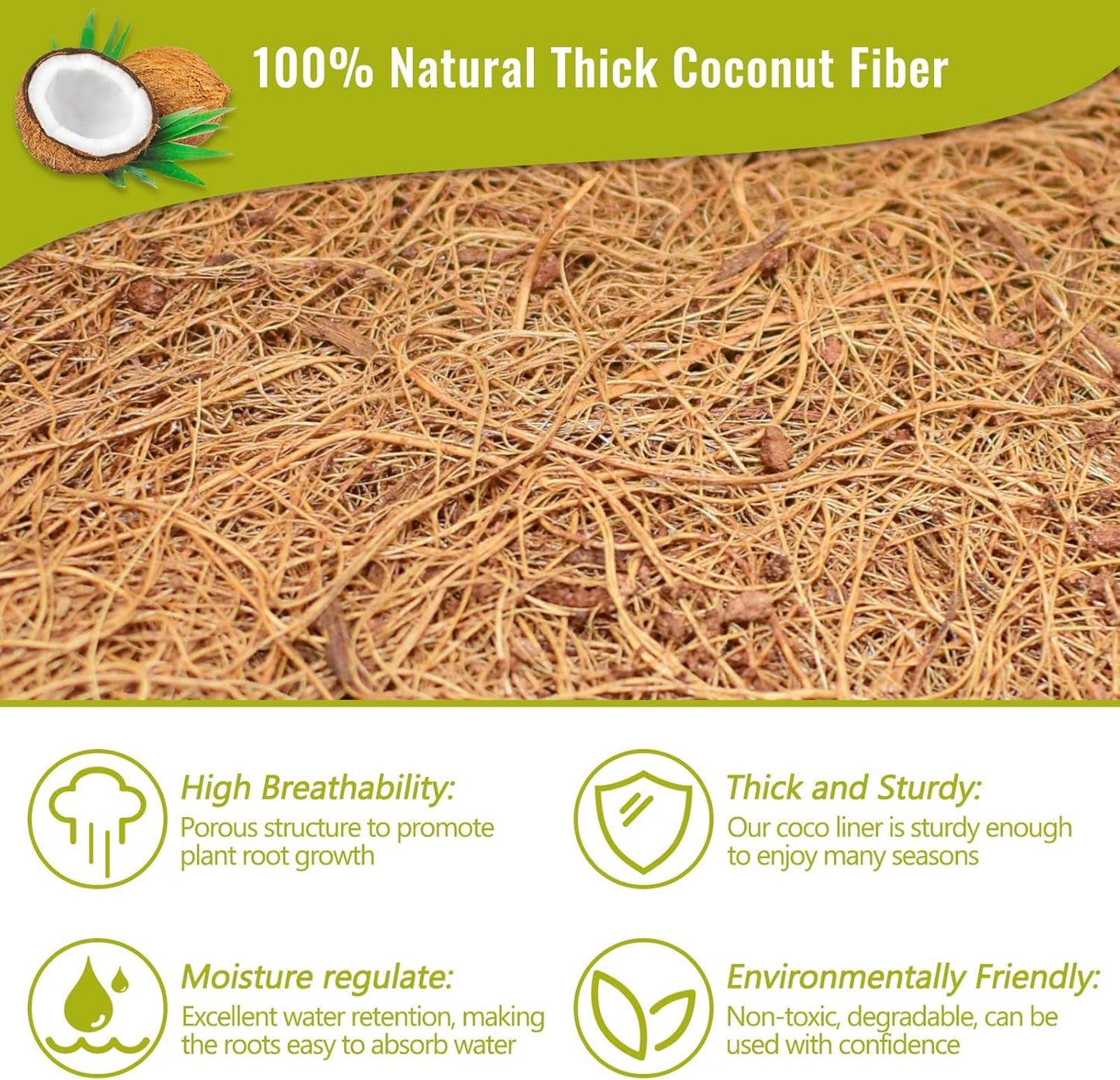 Legigo 3 Pack 16 Inch Hanging Basket Coco Liners Replacement, 100% Natural Round Coconut Coco Fiber Planter Basket Liners for Hanging Basket Flowers/Vegetables