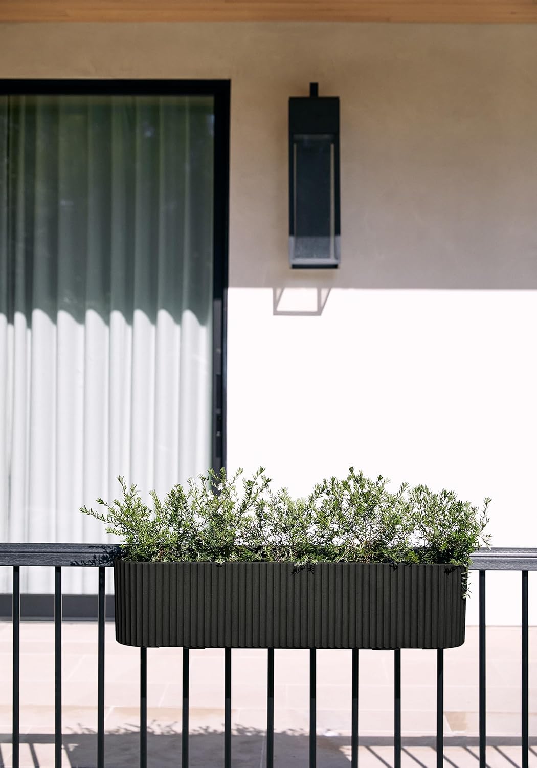 Veradek Demi Series Railing Planter - Hanging Planter Box for Windowsill/Balcony | Plastic-Stone Composite w/Railing Bracket | Modern Décor for Flowers