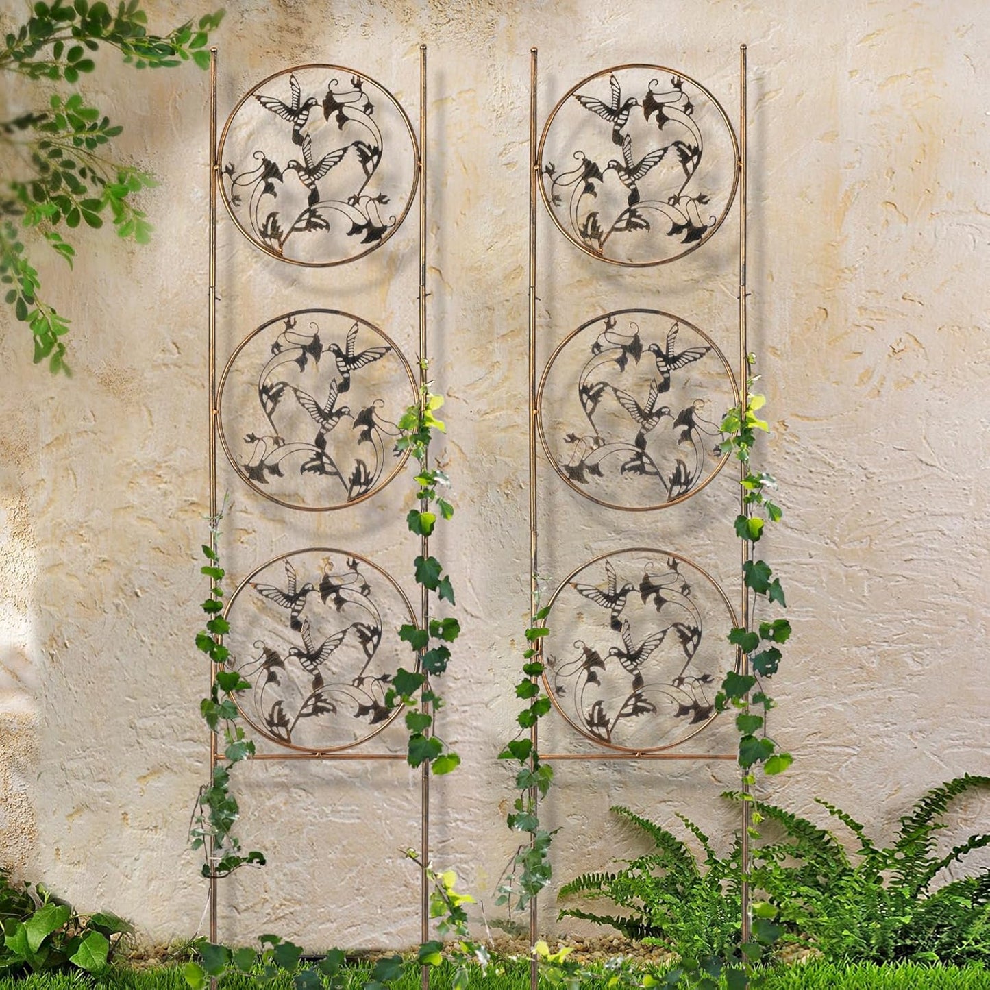 Set of 2 Hummingbird Metal Garden Trellis for Climbing Plants, Decorative Vegetables Flowers Vine Trellis for Outdoor Patio 55'' H x 12.4'' W