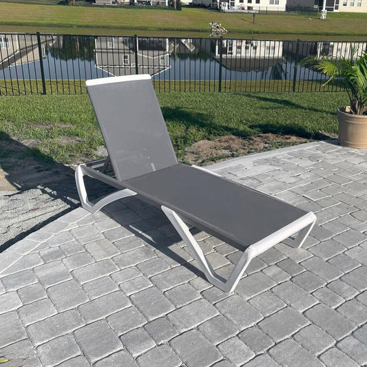 PURPLE LEAF Patio Chaise Lounge Chair Outside Aluminum Plastic Stackable Tanning Chairs for Pool Sunbathing Beach Deck Outdoor Lounger, Light Grey