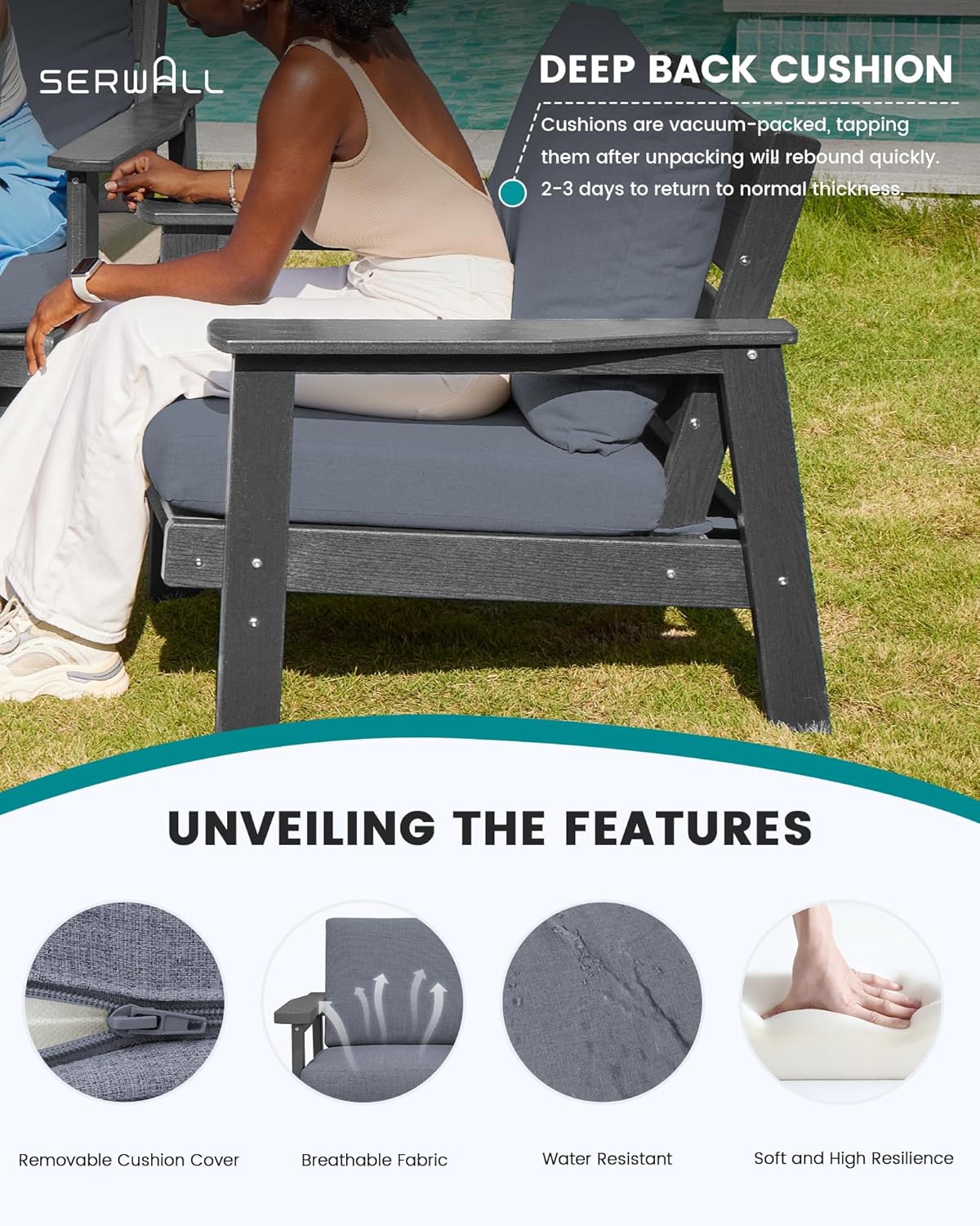 SERWALL Outdoor Loveseat, Grey Frame and Grey Cushion