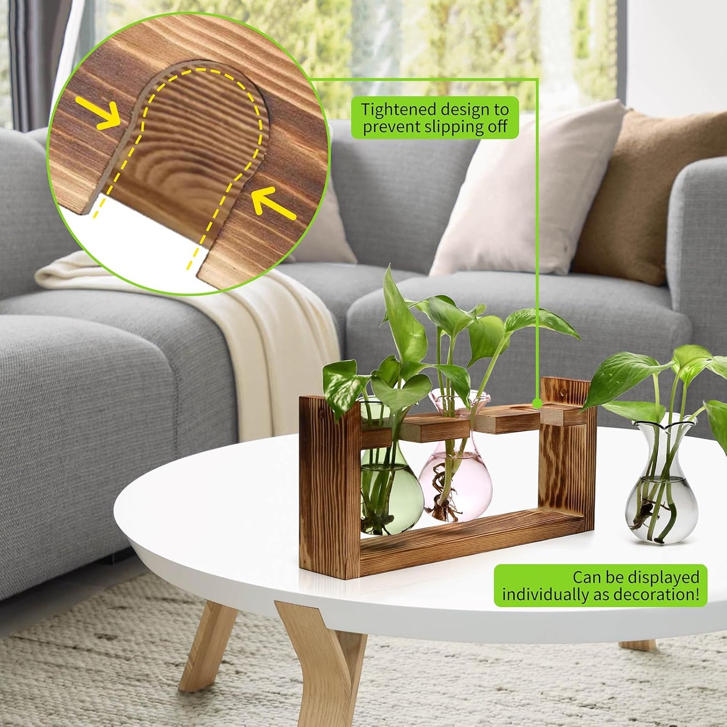 Plant Propagation Station Plant Terrarium Unique Birthday Gifts for Women Plant Lovers Home Office Decor Planter with Wooden Stand - 3 Bulb Glass Vase