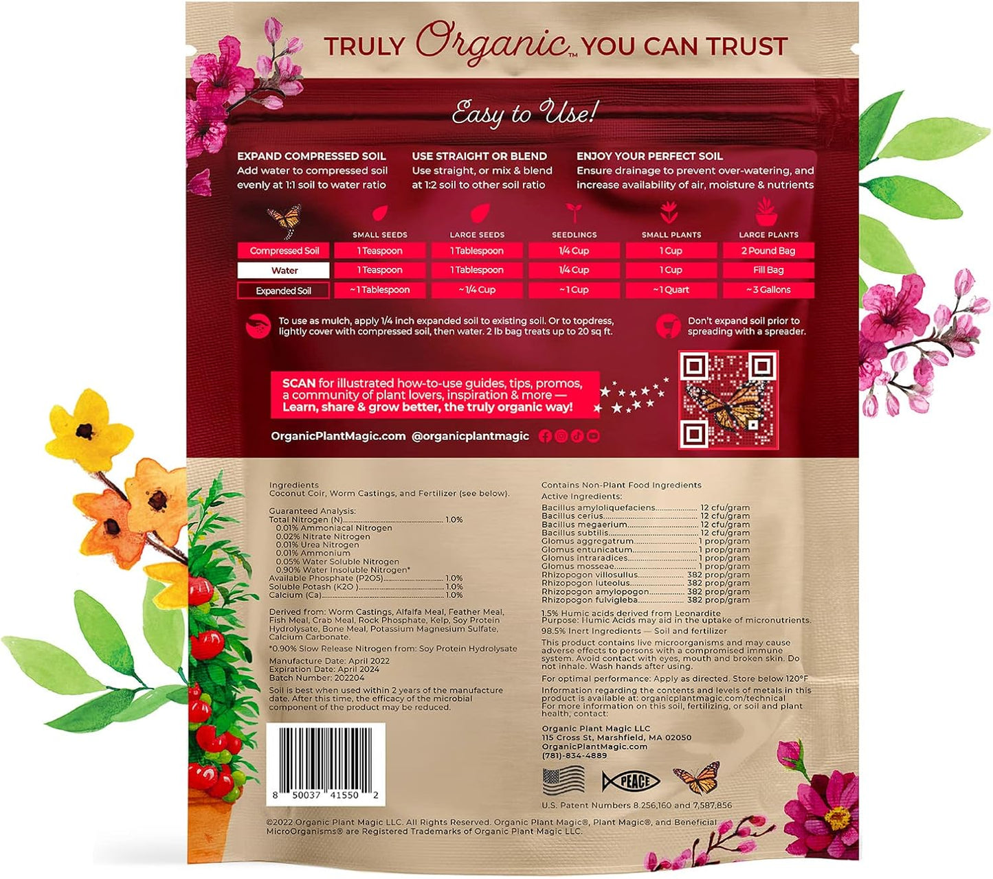 Compressed Organic Potting Soil for Garden, Plants & Vegetables - Expands 4x When Mixed with Water - Indoor or Outdoor Use - Plant Food Mix Derived from Natural Coconut Coir & Worm Castings Fertilizer