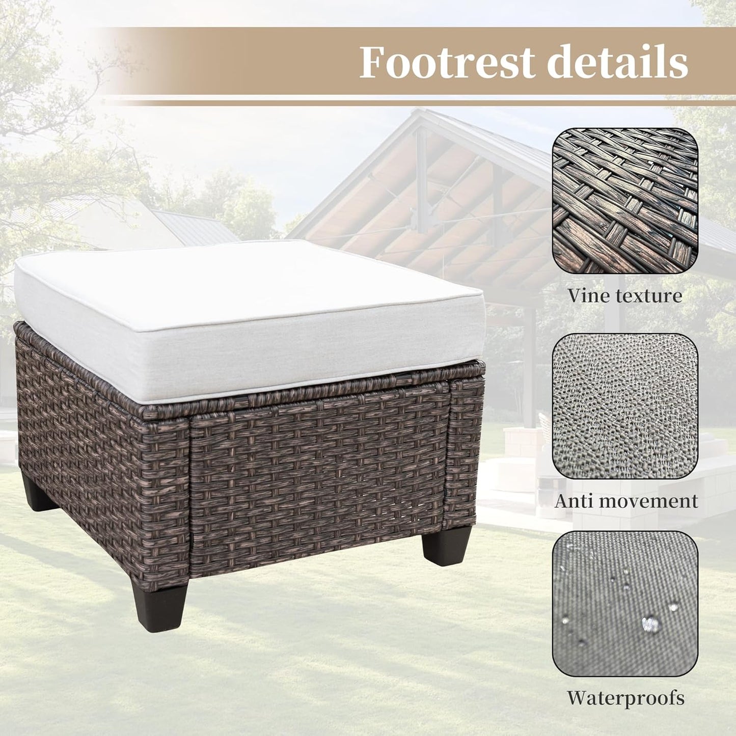 Outdoor Patio Sectional Sofa Set, 4-Piece Rattan Furniture, Patio Conversation Sets with Fire Pit, Swivel Sofa, Seats 2, Light Grey