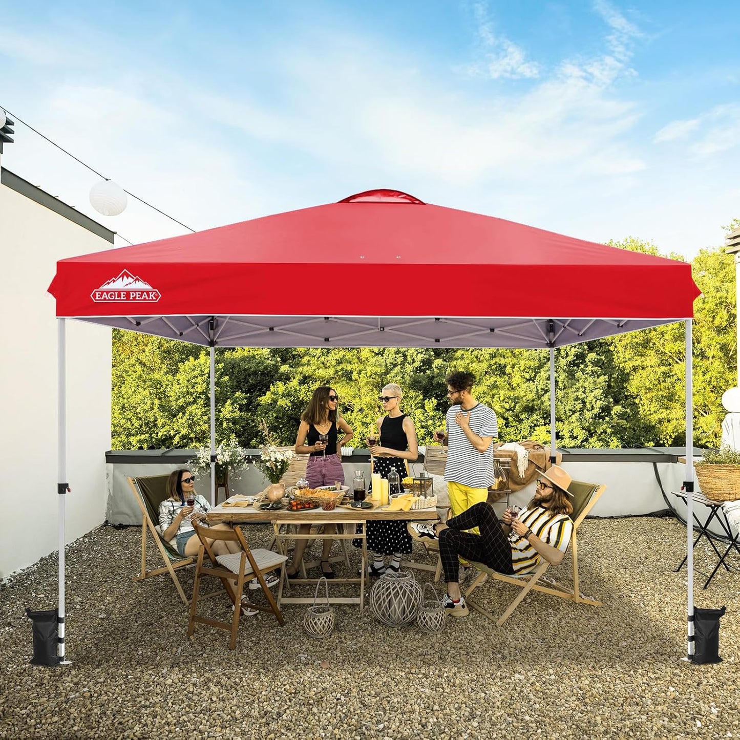 EAGLE PEAK Pop Up Canopy Tent with Wheeled Carry Bag, 8 Stakes, 4 Ropes, 4 Weight Bags, Easy Set Up Tent Canopy, 12x12 ft, 144sqft of Shade, Red