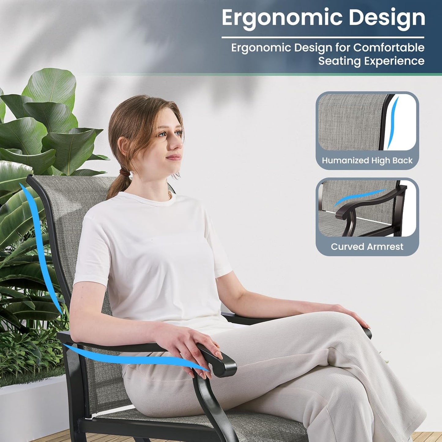 Amopatio Patio Swivel Chairs Set of 6, Outdoor Swivel Rocker Dining Chairs with All Weather Textilene High Back & Metal Frame, for Backyard Deck Lawn Garden (Light Gray)