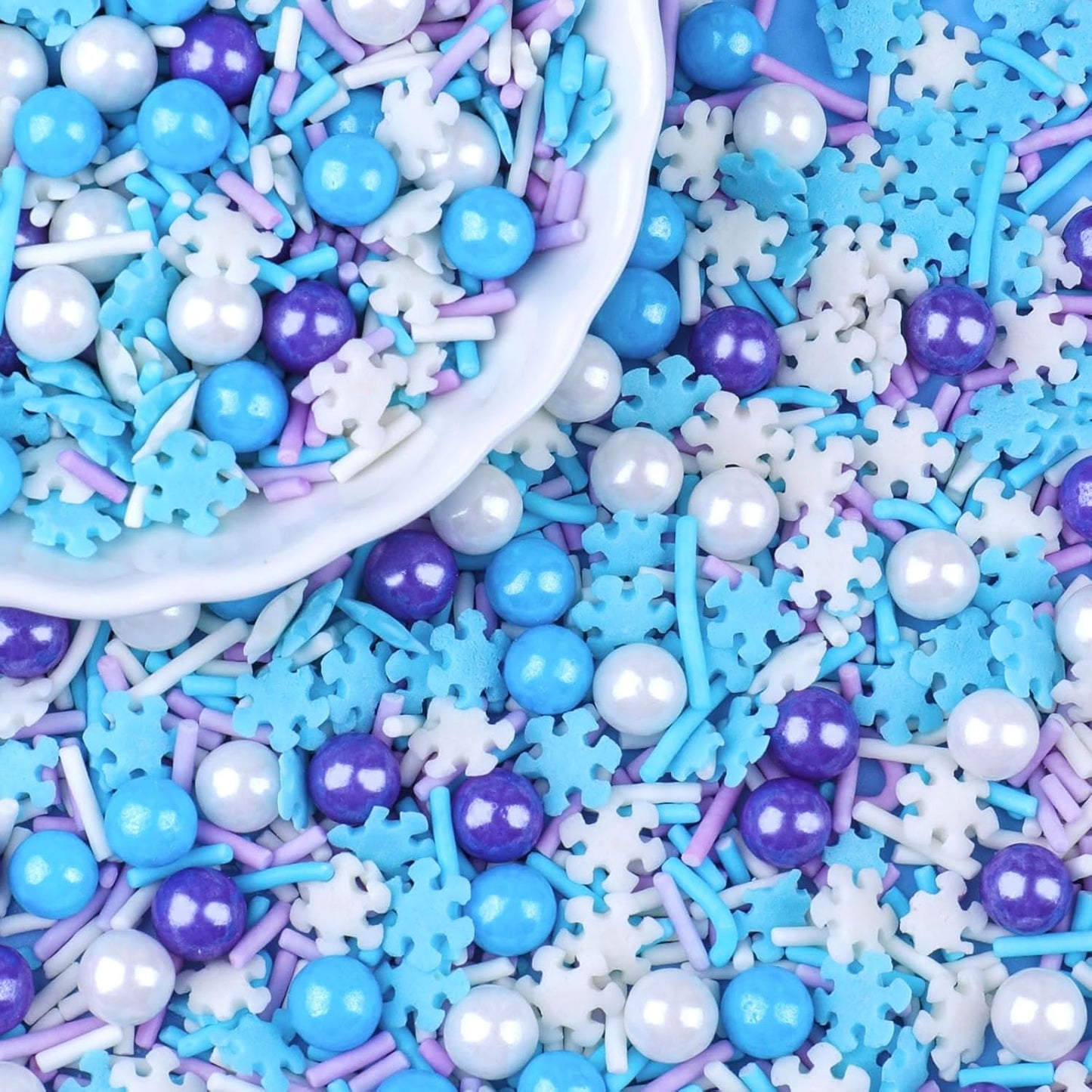 Snowflake Sprinkles for Cake Decorating, Jimmies & Pearl Sugar Mix for Cupcakes, Cookies, Ice Cream & Holiday Desserts, Birthday Party Supllies
