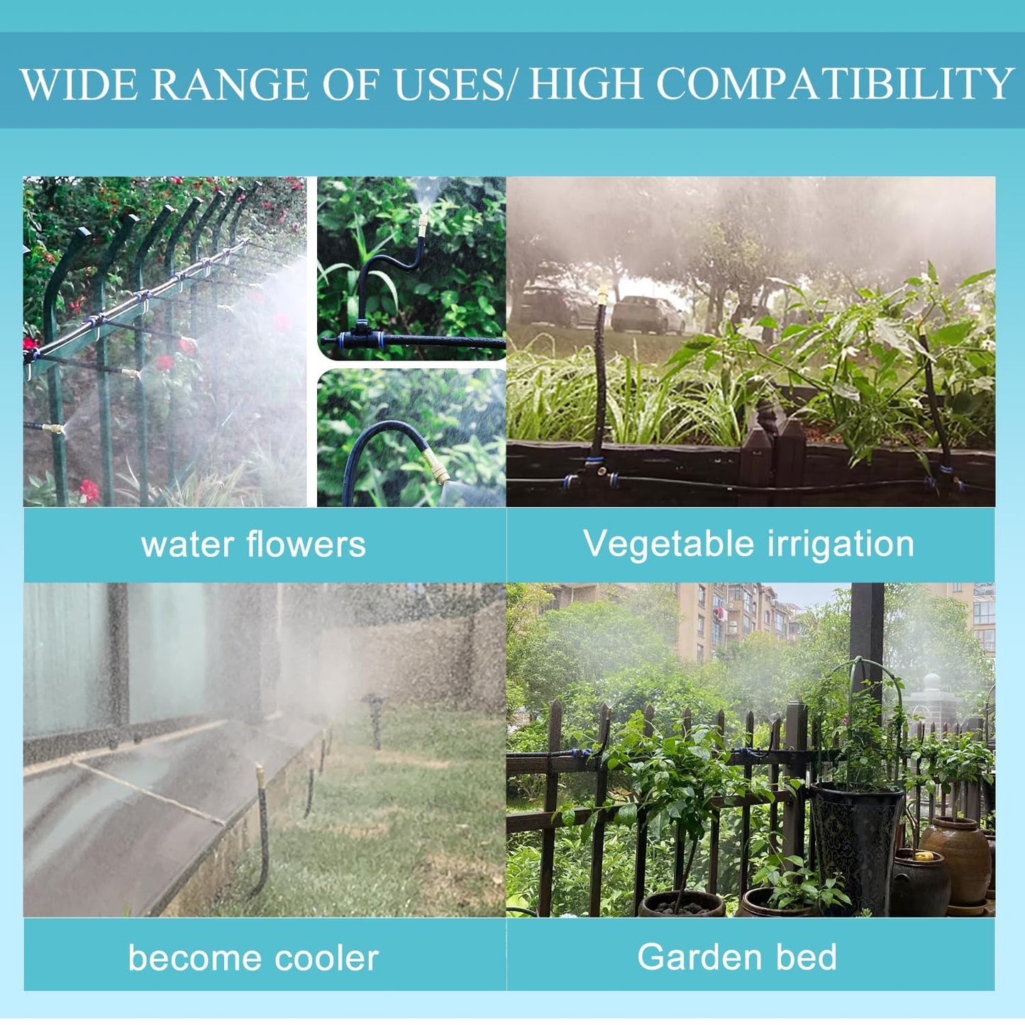98Ft Greenhouse Drip Irrigation Kit Automatic Irrigation System 360°Adjustable 30 Brass Spray Nozzles 12mm Irrigation Tubing Hose Patio Misting Plant Watering with Blank Distribution Tubing Hose