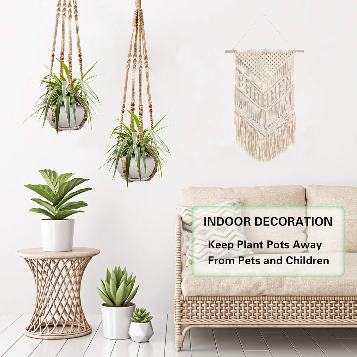 Augshy 2 Pcs Plant Hangers Hanging Plant Holder for Indoor Outdoor Decor Macrame Hanging Planter Basket with 4 Hooks(35 Inch)