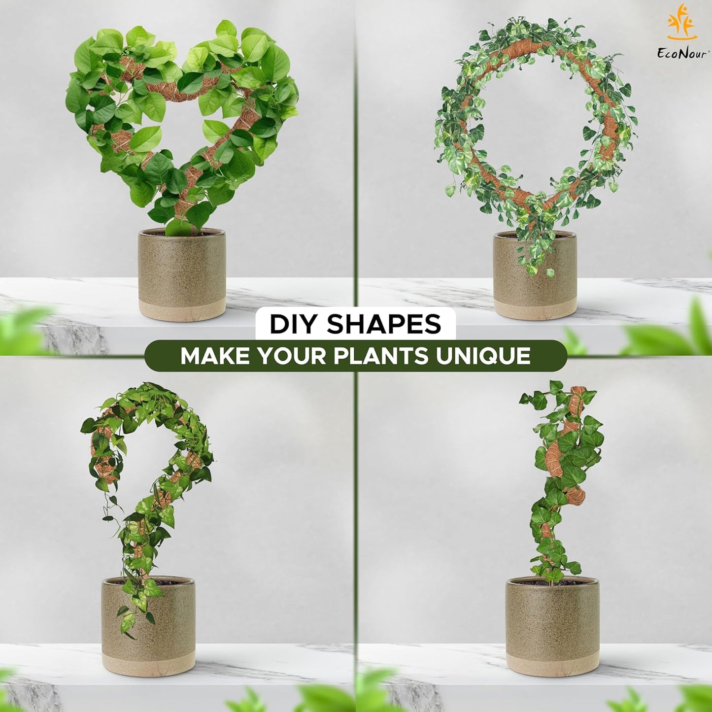 EcoNour Moss Pole for Plants – 28 inches (4 Pack) | Monstera Plant Support for Plant Climbing and Growth | Elevate Your Indoor Garden, Plant Support for Indoor Potted Plants to Grow Upwards